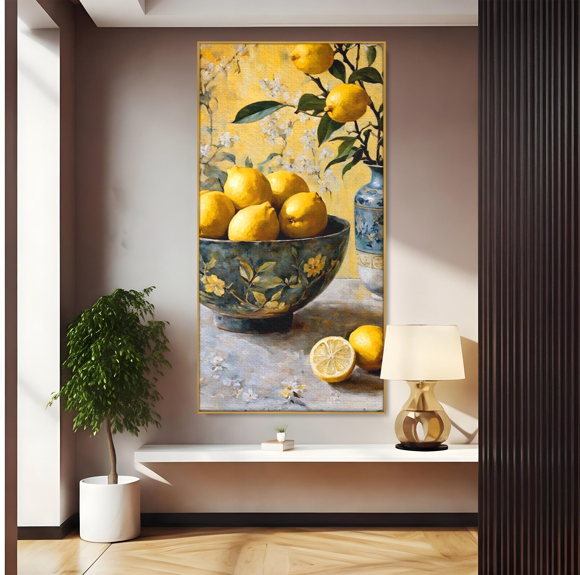 Tablou Canvas Premium LuxCanva® PI1062, Lamai In Bol Decorativ, Acru, Natura Statica, Vaza, Fructe, Bucatarie, Culori Vibrante