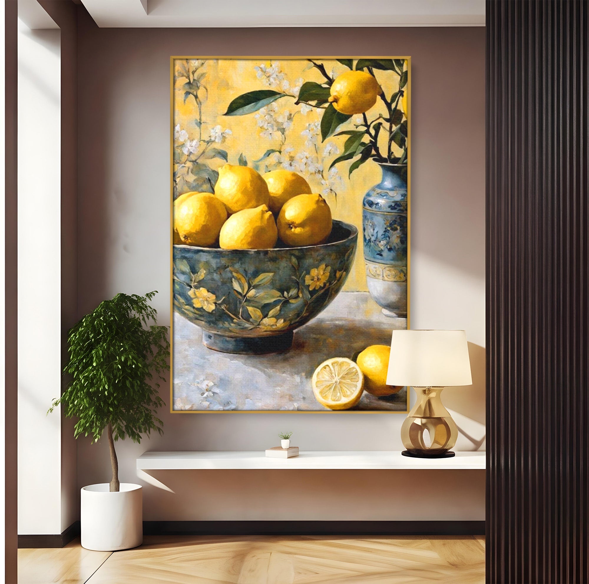 Tablou Canvas Premium LuxCanva® PI1062, Lamai In Bol Decorativ, Acru, Natura Statica, Vaza, Fructe, Bucatarie, Culori Vibrante