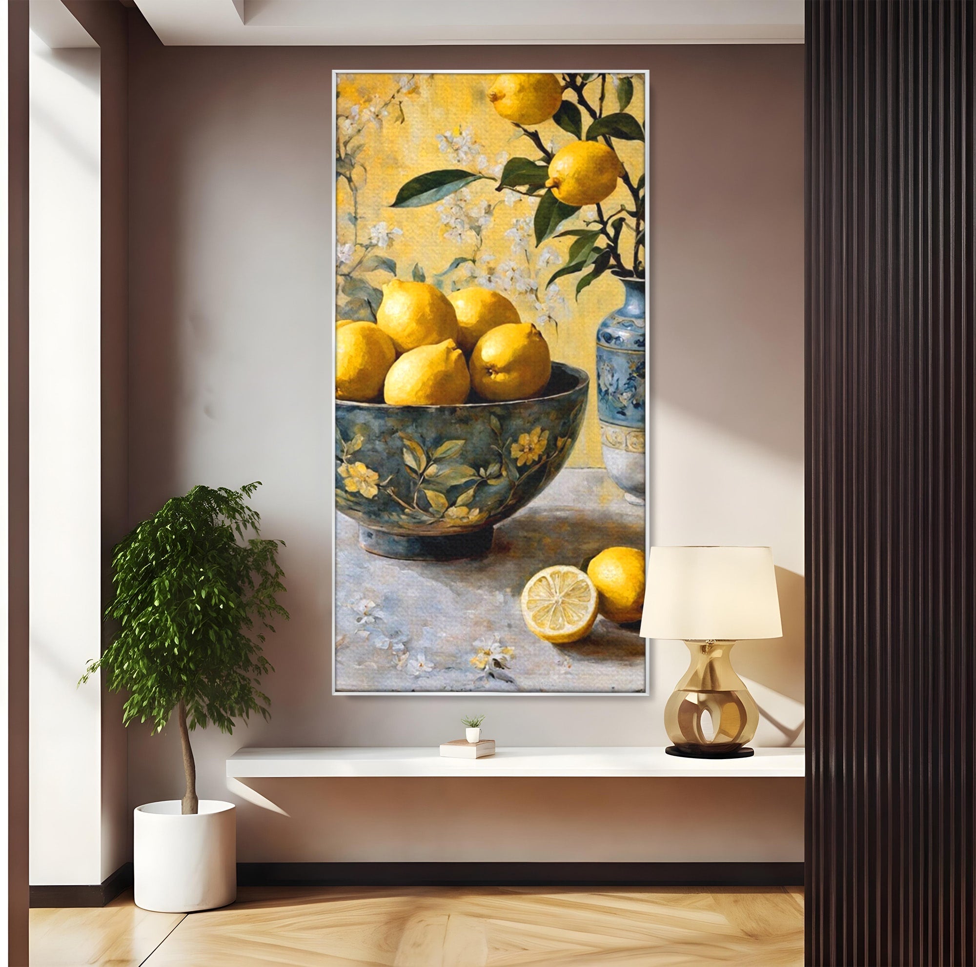 Tablou Canvas Premium LuxCanva® PI1062, Lamai In Bol Decorativ, Acru, Natura Statica, Vaza, Fructe, Bucatarie, Culori Vibrante