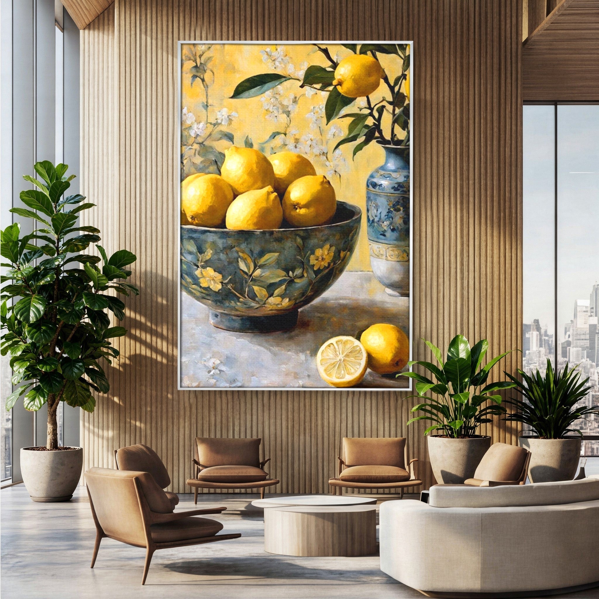 Tablou Canvas Premium LuxCanva® PI1062, Lamai In Bol Decorativ, Acru, Natura Statica, Vaza, Fructe, Bucatarie, Culori Vibrante