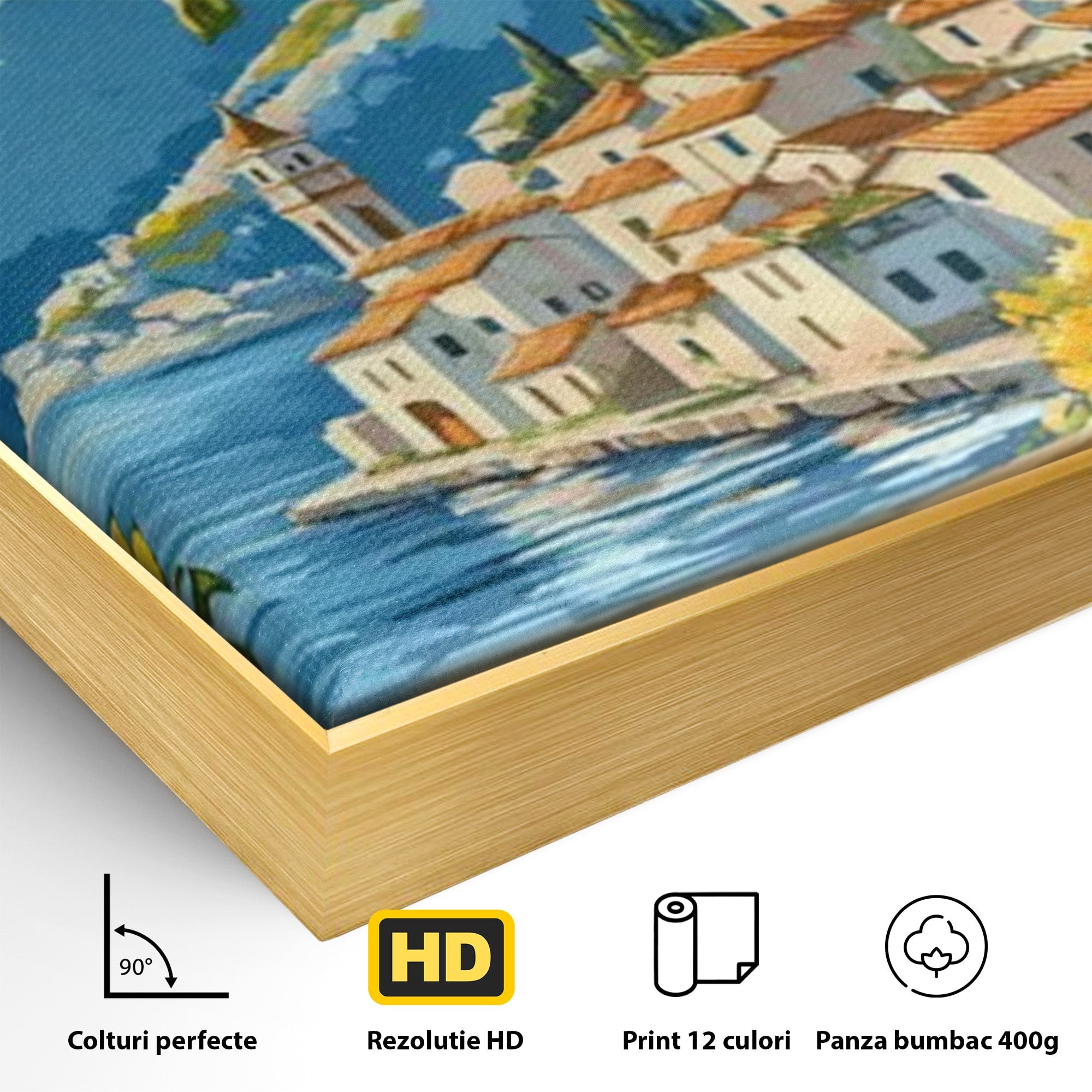 Tablou Canvas Premium LuxCanva® PI1063, Sat Mediteranean Cu Lamai, Sat, Lamai, Peisaj, Mediteranean, Living, Culori Vibrante