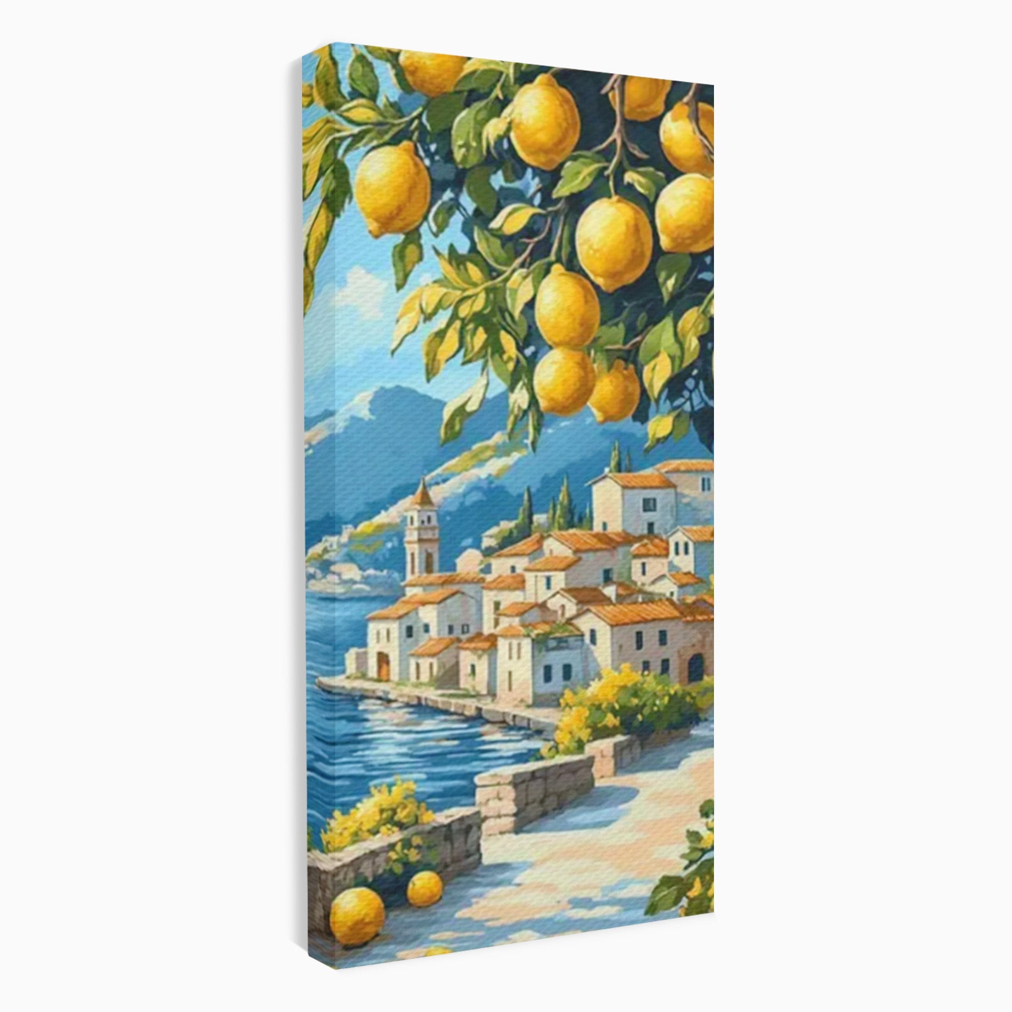 Tablou Canvas Premium LuxCanva® PI1063, Sat Mediteranean Cu Lamai, Sat, Lamai, Peisaj, Mediteranean, Living, Culori Vibrante