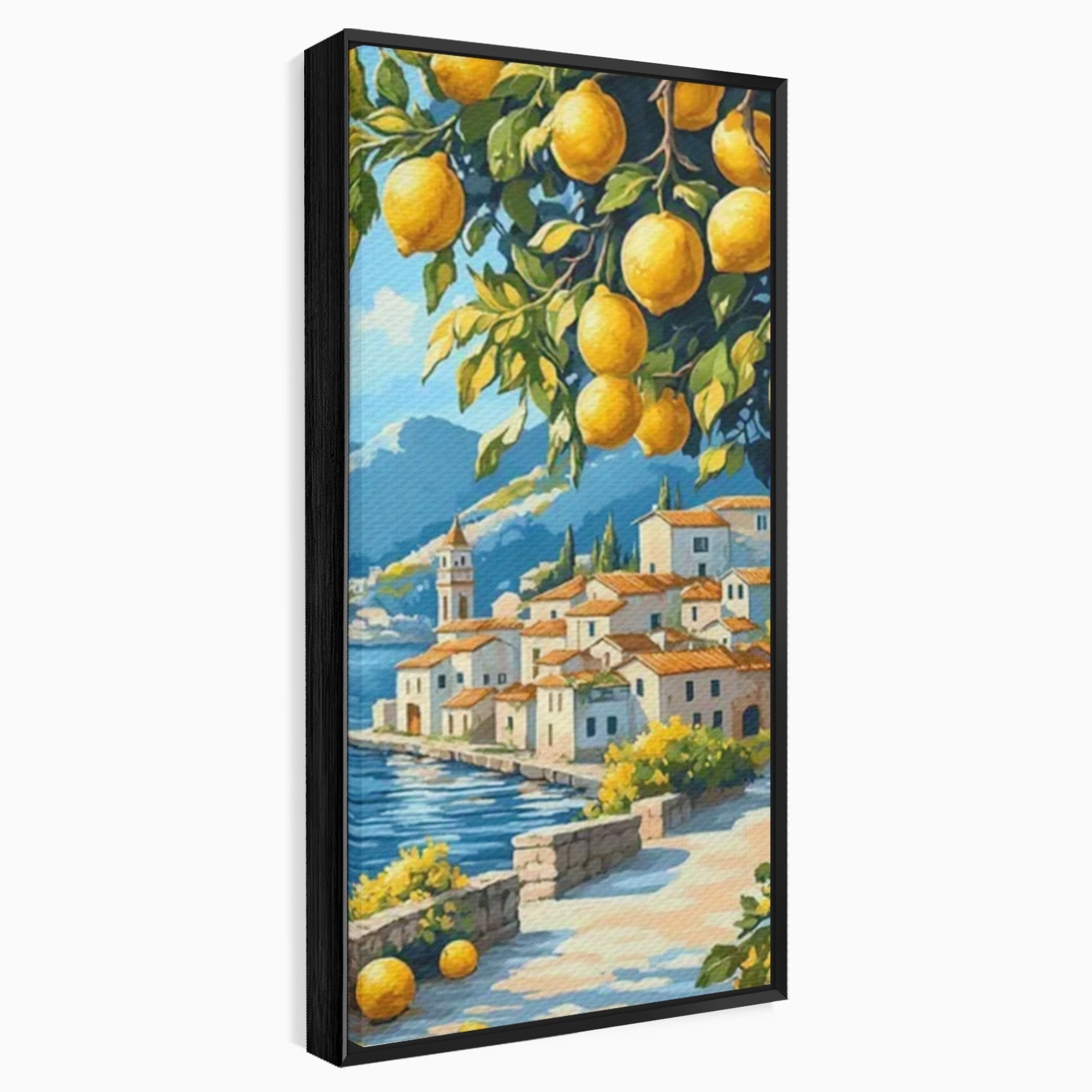 Tablou Canvas Premium LuxCanva® PI1063, Sat Mediteranean Cu Lamai, Sat, Lamai, Peisaj, Mediteranean, Living, Culori Vibrante