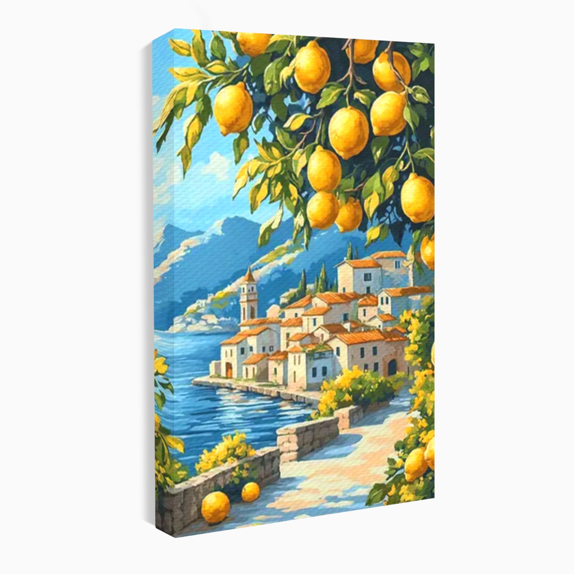 Tablou Canvas Premium LuxCanva® PI1063, Sat Mediteranean Cu Lamai, Sat, Lamai, Peisaj, Mediteranean, Living, Culori Vibrante