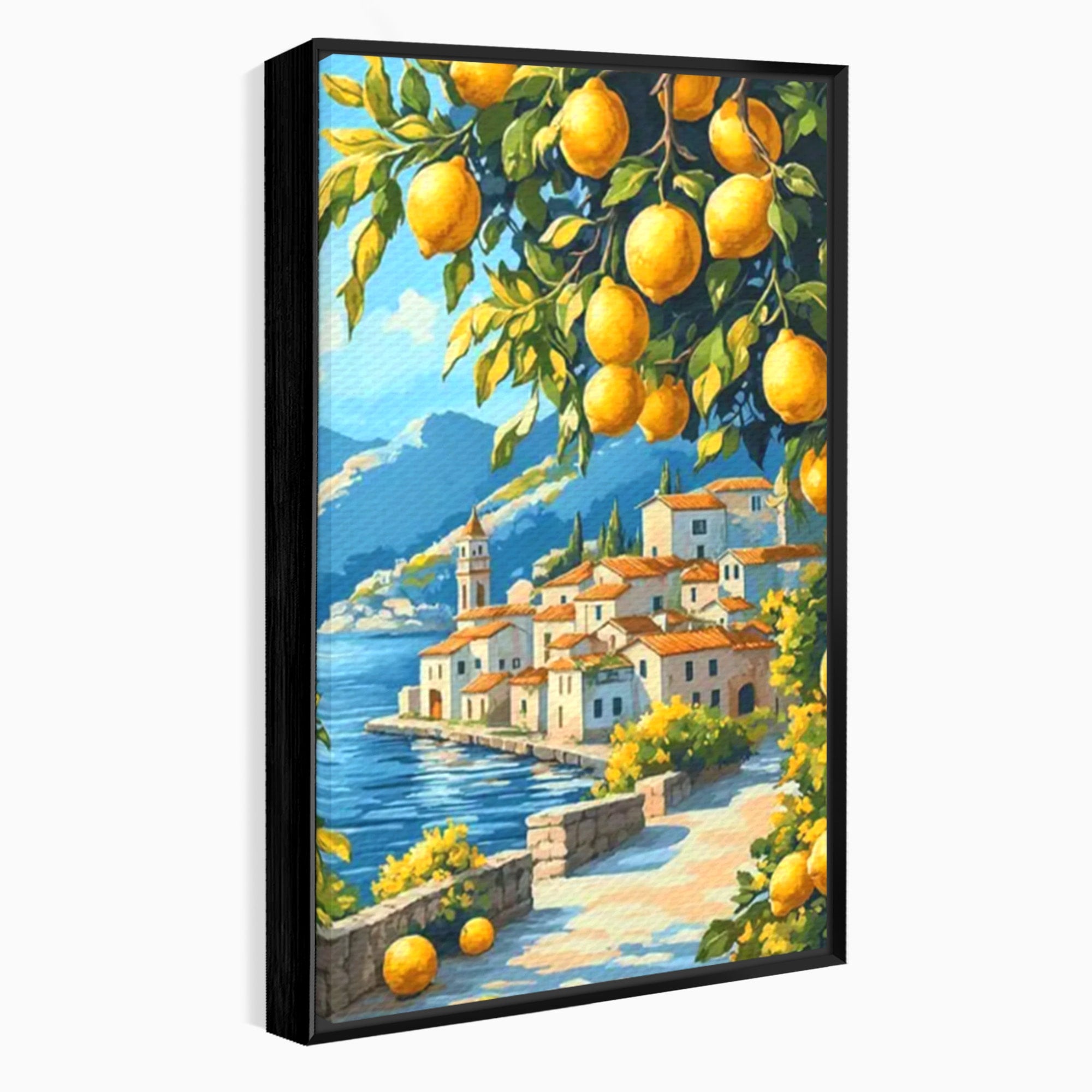 Tablou Canvas Premium LuxCanva® PI1063, Sat Mediteranean Cu Lamai, Sat, Lamai, Peisaj, Mediteranean, Living, Culori Vibrante