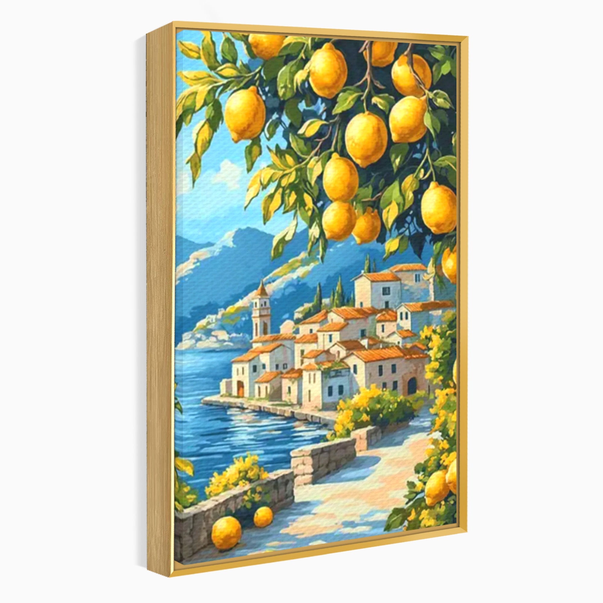 Tablou Canvas Premium LuxCanva® PI1063, Sat Mediteranean Cu Lamai, Sat, Lamai, Peisaj, Mediteranean, Living, Culori Vibrante