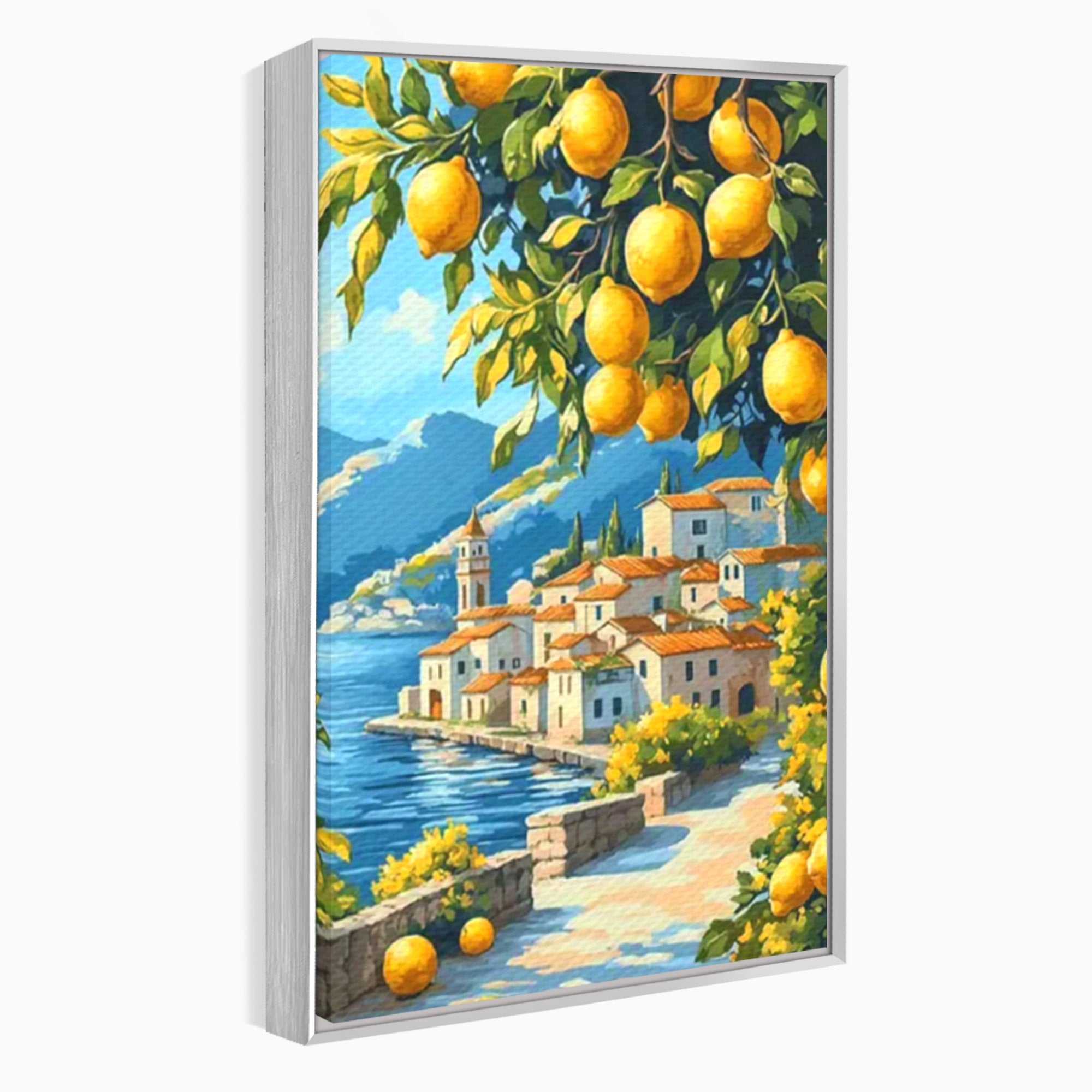 Tablou Canvas Premium LuxCanva® PI1063, Sat Mediteranean Cu Lamai, Sat, Lamai, Peisaj, Mediteranean, Living, Culori Vibrante
