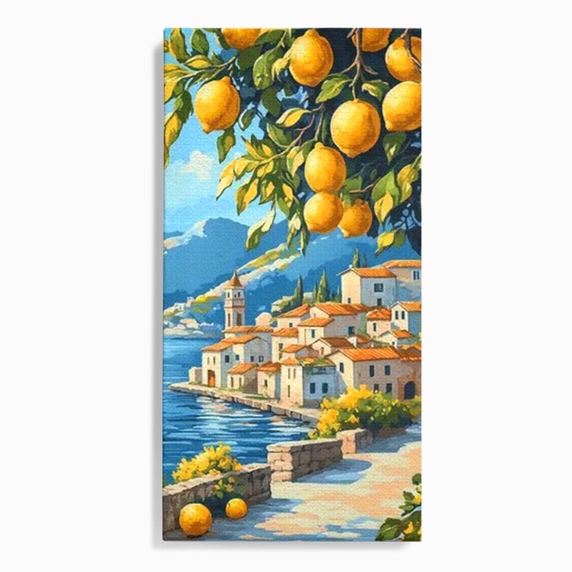 Tablou Canvas Premium LuxCanva® PI1063, Sat Mediteranean Cu Lamai, Sat, Lamai, Peisaj, Mediteranean, Living, Culori Vibrante