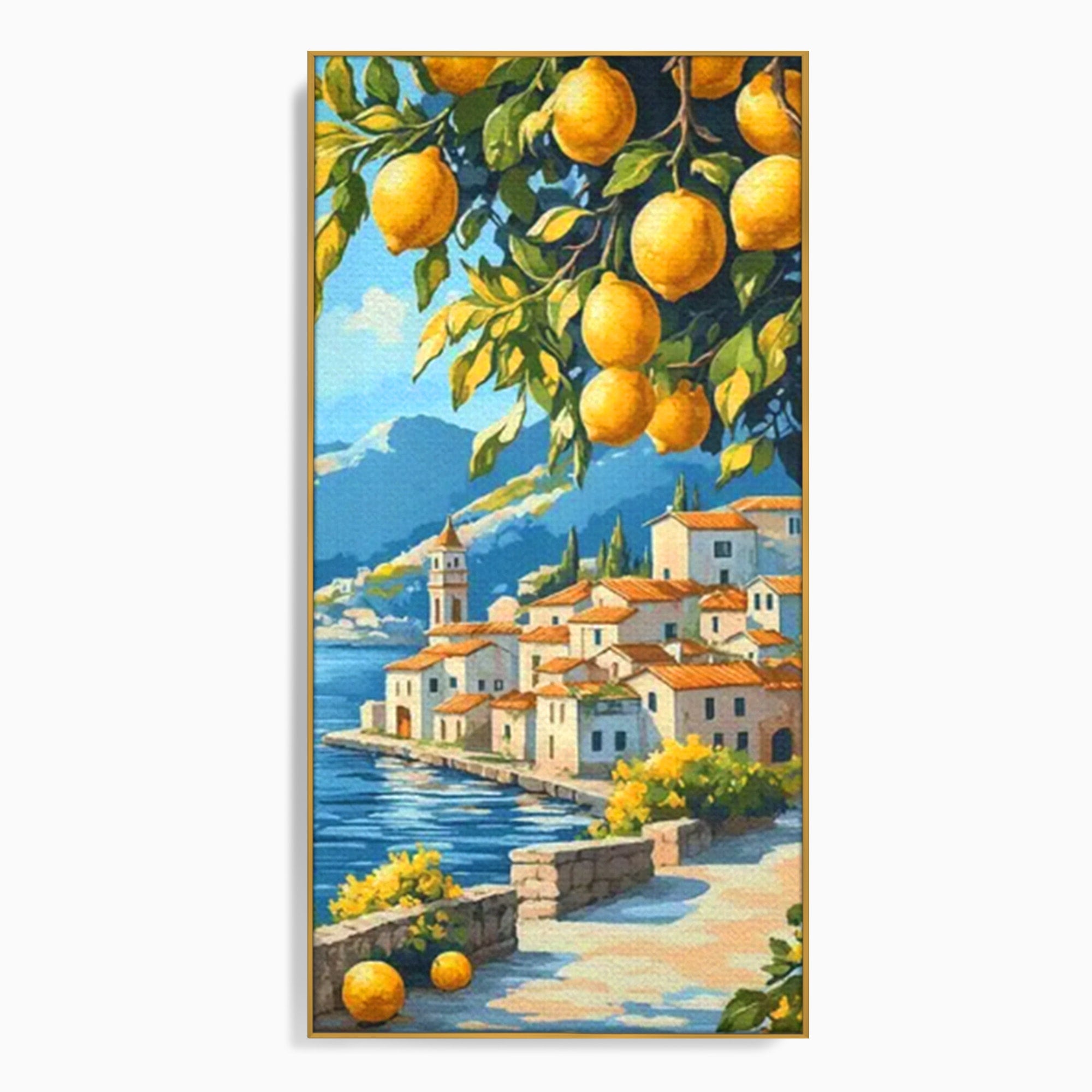 Tablou Canvas Premium LuxCanva® PI1063, Sat Mediteranean Cu Lamai, Sat, Lamai, Peisaj, Mediteranean, Living, Culori Vibrante