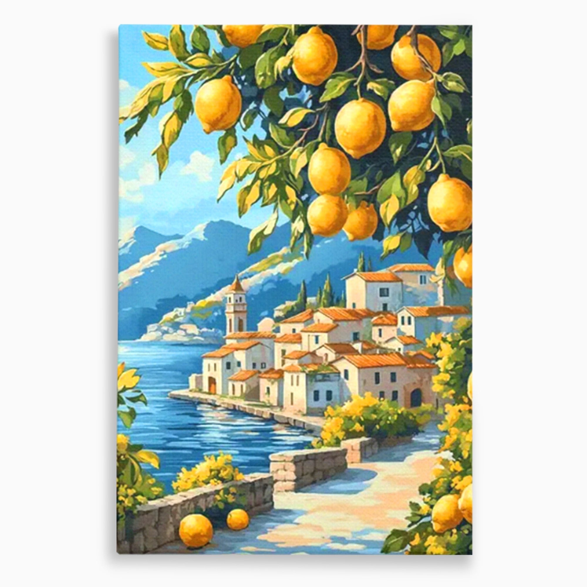Tablou Canvas Premium LuxCanva® PI1063, Sat Mediteranean Cu Lamai, Sat, Lamai, Peisaj, Mediteranean, Living, Culori Vibrante
