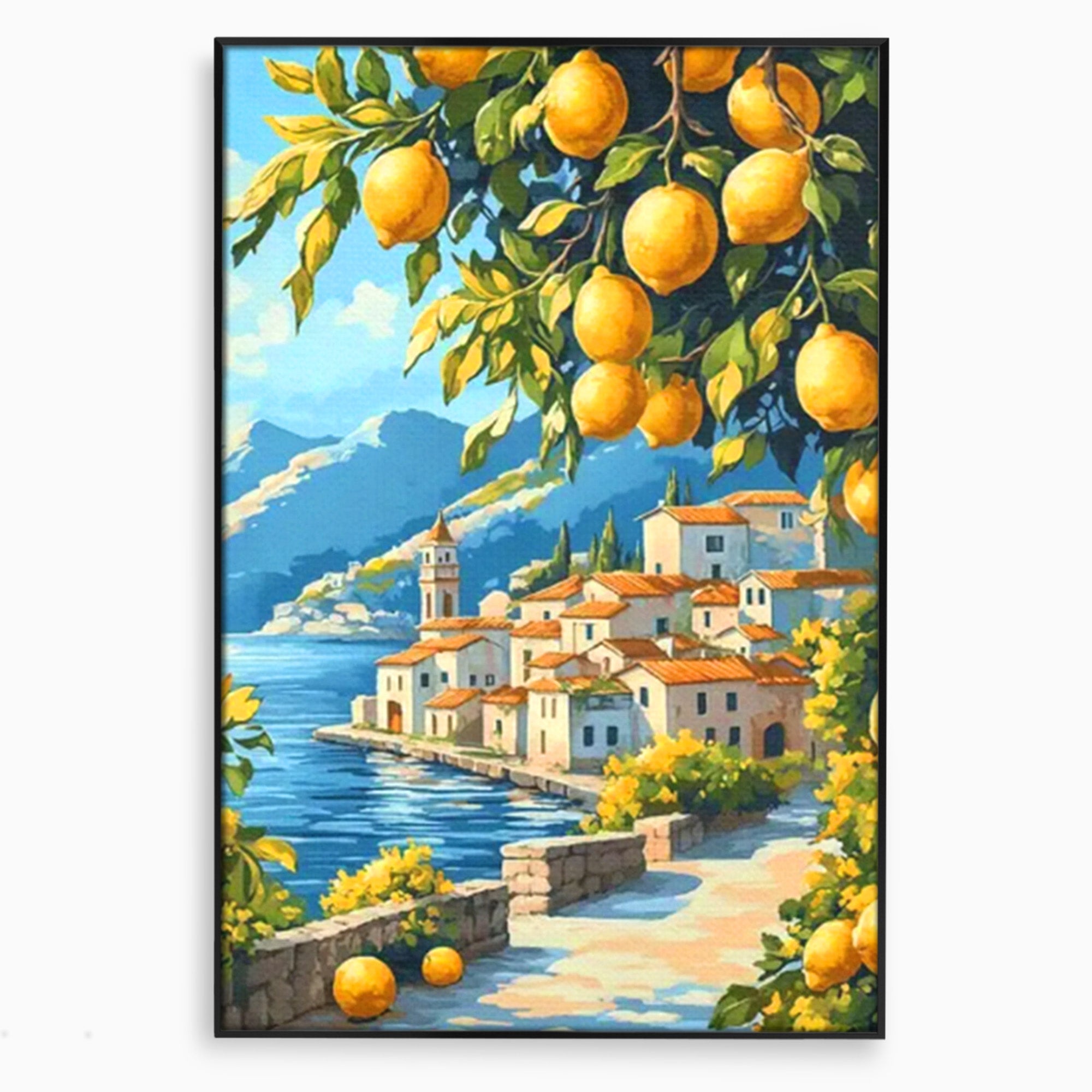 Tablou Canvas Premium LuxCanva® PI1063, Sat Mediteranean Cu Lamai, Sat, Lamai, Peisaj, Mediteranean, Living, Culori Vibrante