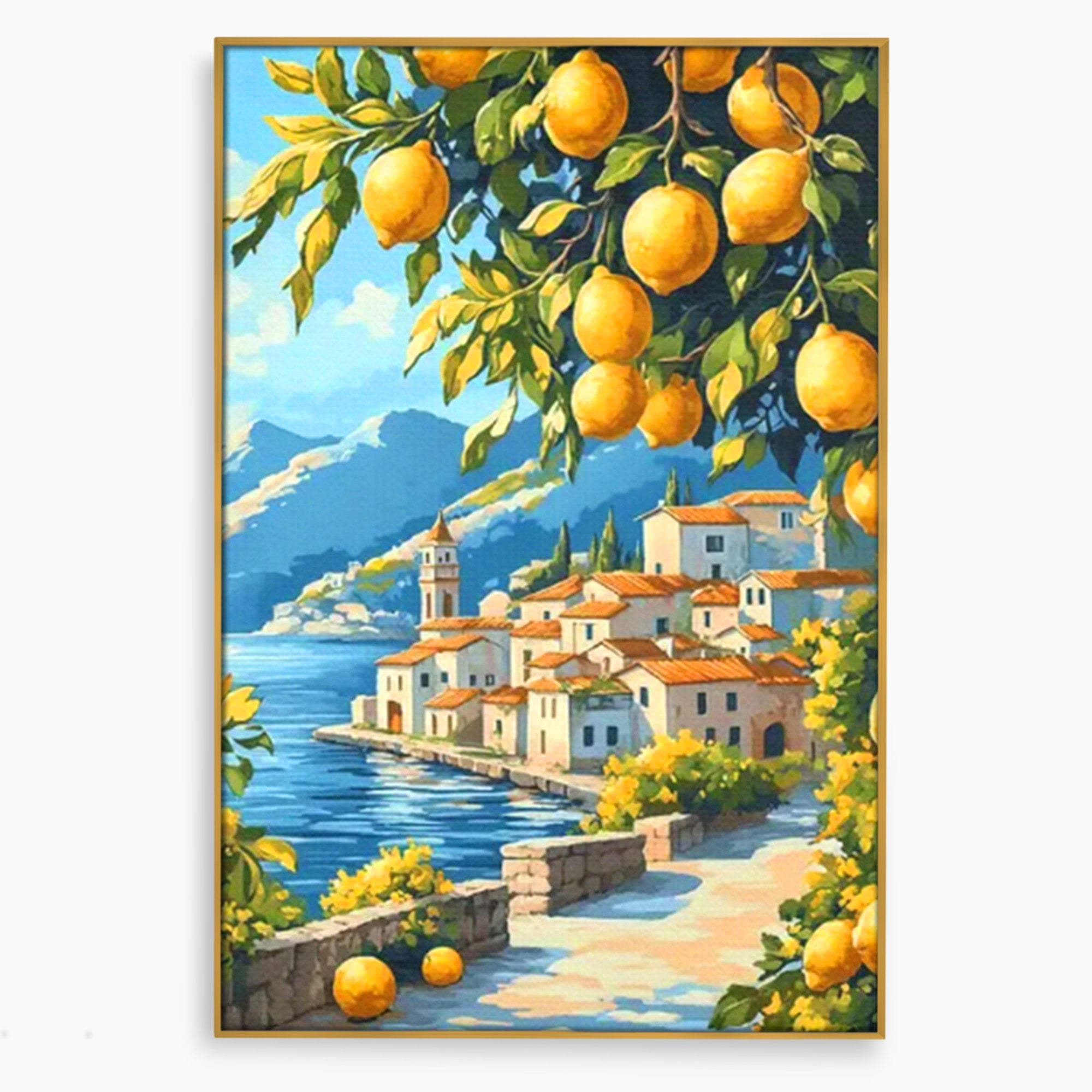 Tablou Canvas Premium LuxCanva® PI1063, Sat Mediteranean Cu Lamai, Sat, Lamai, Peisaj, Mediteranean, Living, Culori Vibrante