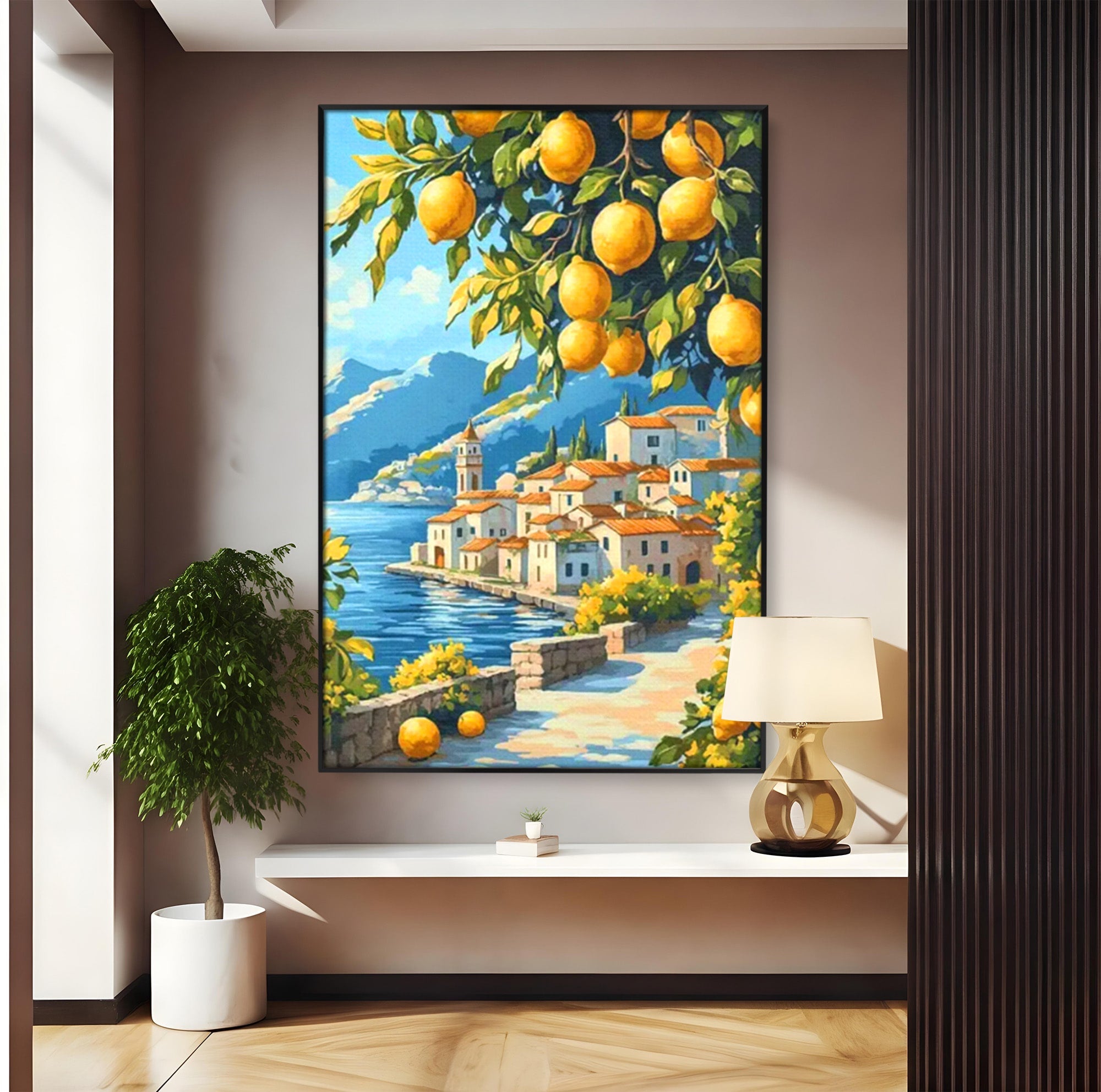 Tablou Canvas Premium LuxCanva® PI1063, Sat Mediteranean Cu Lamai, Sat, Lamai, Peisaj, Mediteranean, Living, Culori Vibrante