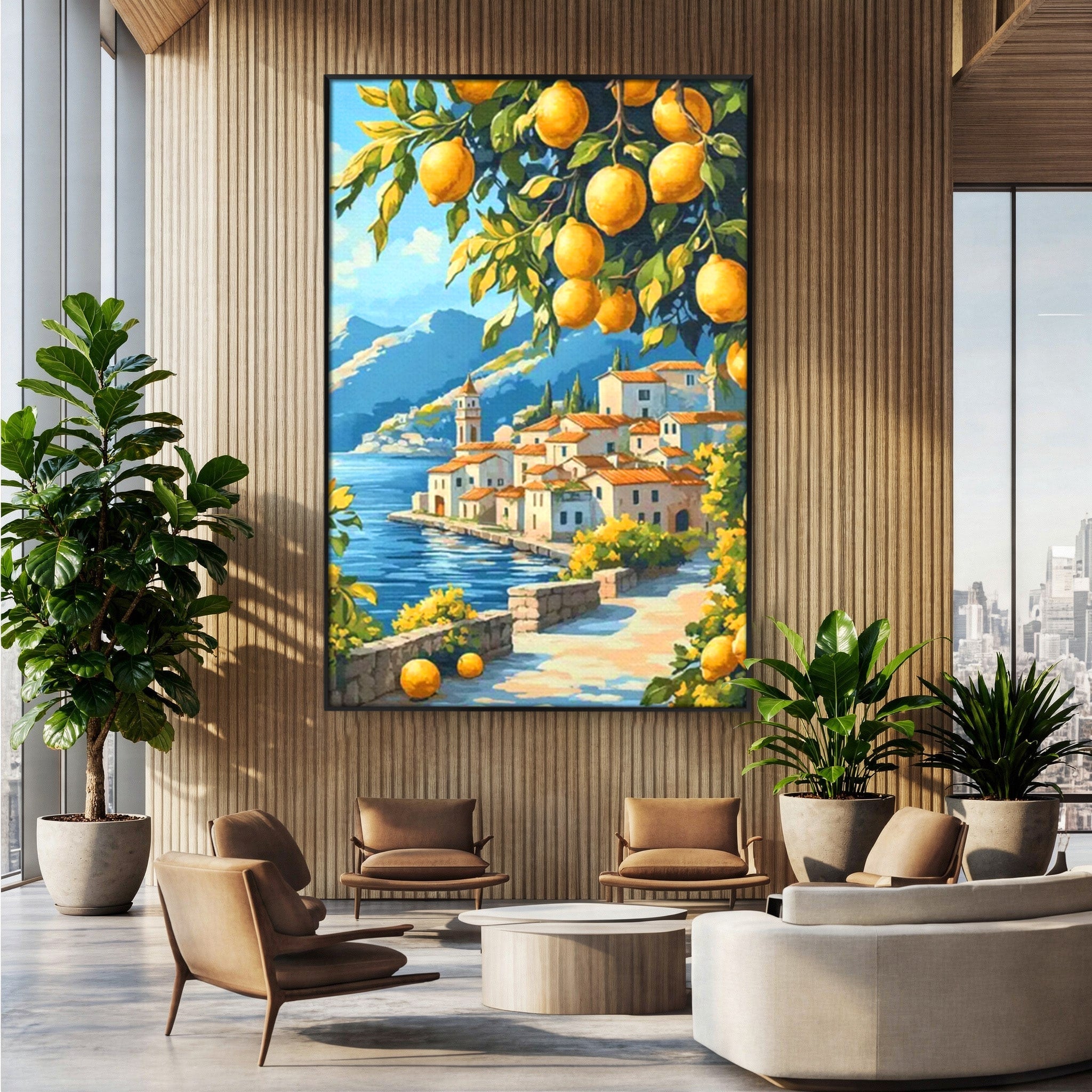 Tablou Canvas Premium LuxCanva® PI1063, Sat Mediteranean Cu Lamai, Sat, Lamai, Peisaj, Mediteranean, Living, Culori Vibrante