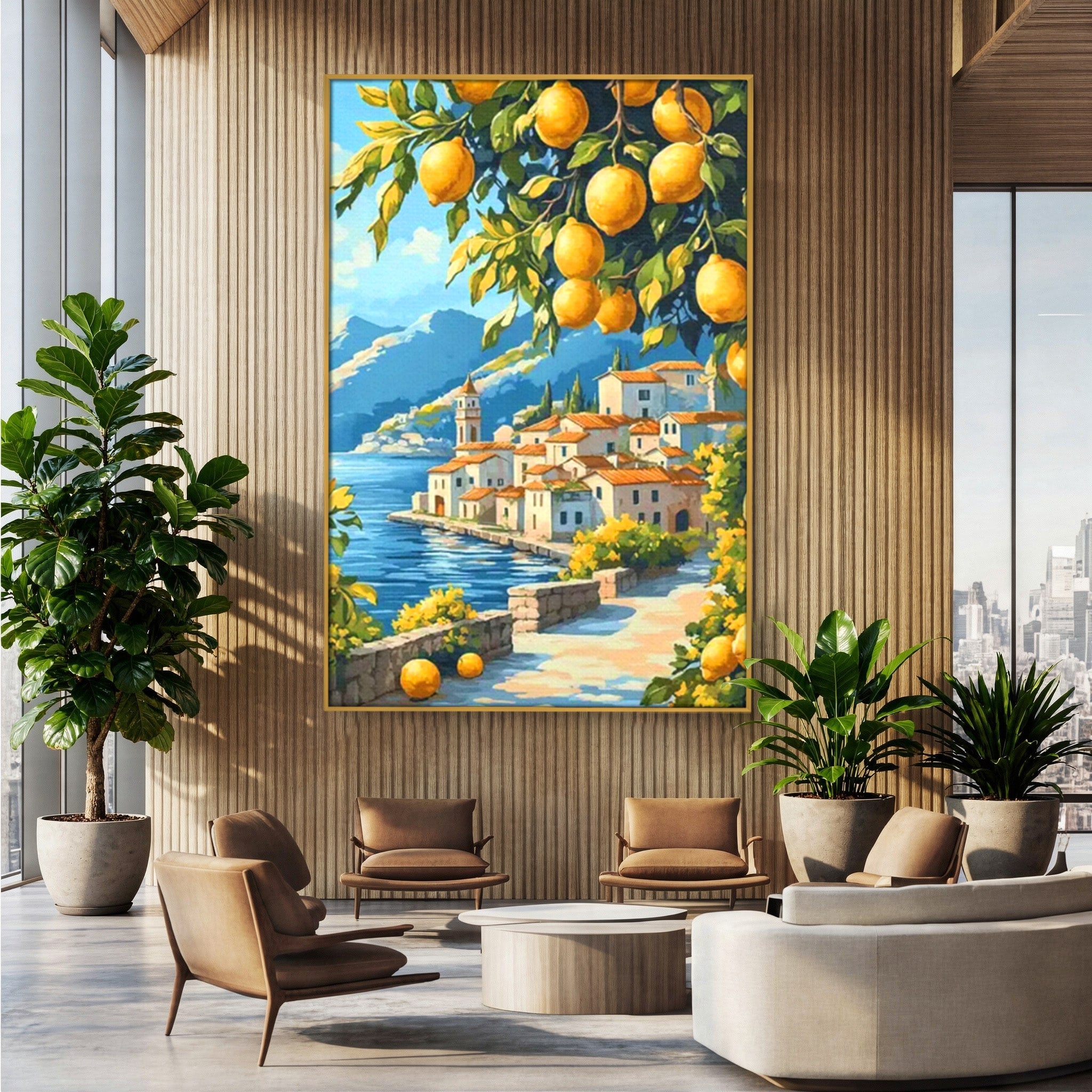 Tablou Canvas Premium LuxCanva® PI1063, Sat Mediteranean Cu Lamai, Sat, Lamai, Peisaj, Mediteranean, Living, Culori Vibrante