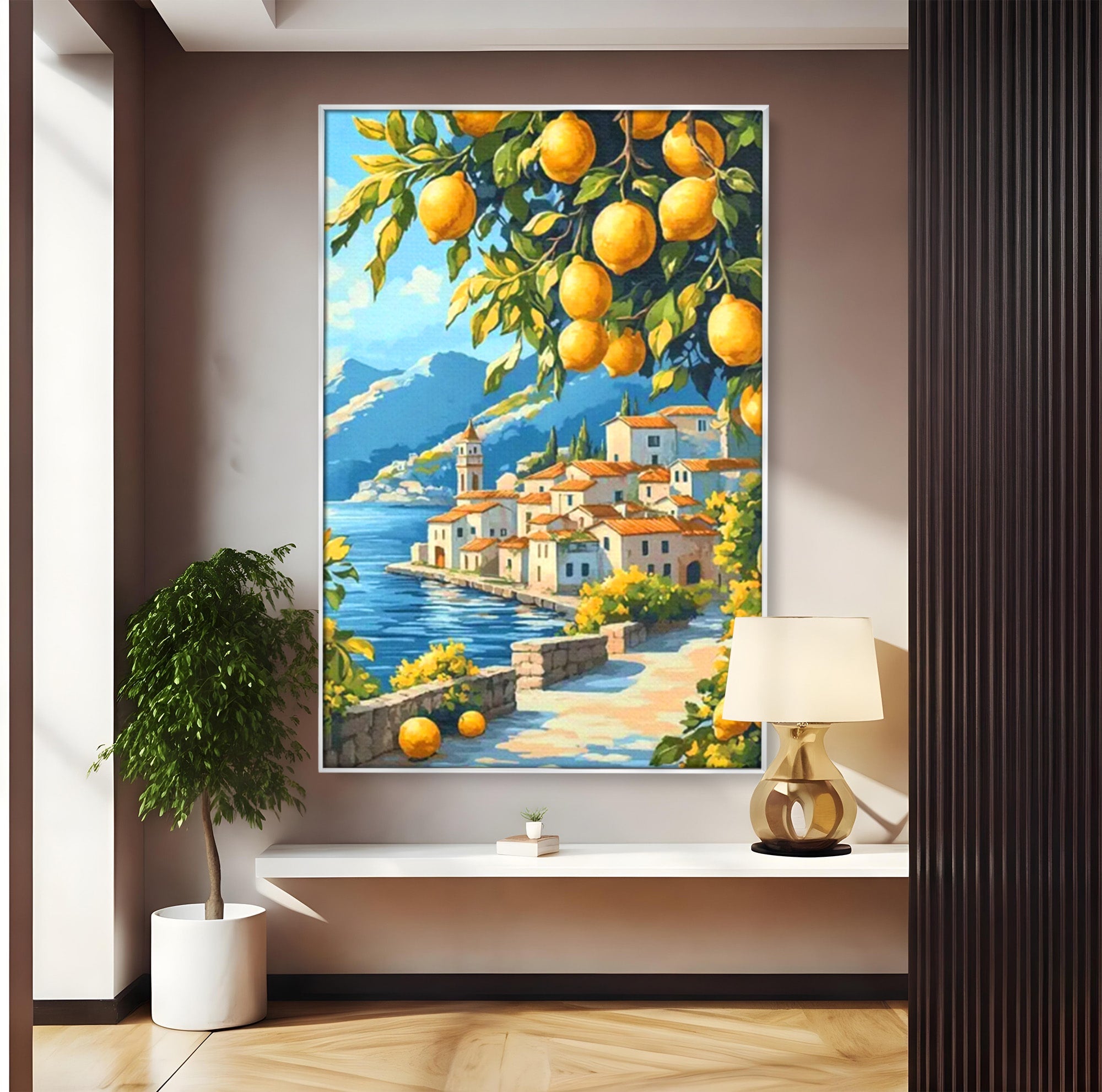 Tablou Canvas Premium LuxCanva® PI1063, Sat Mediteranean Cu Lamai, Sat, Lamai, Peisaj, Mediteranean, Living, Culori Vibrante