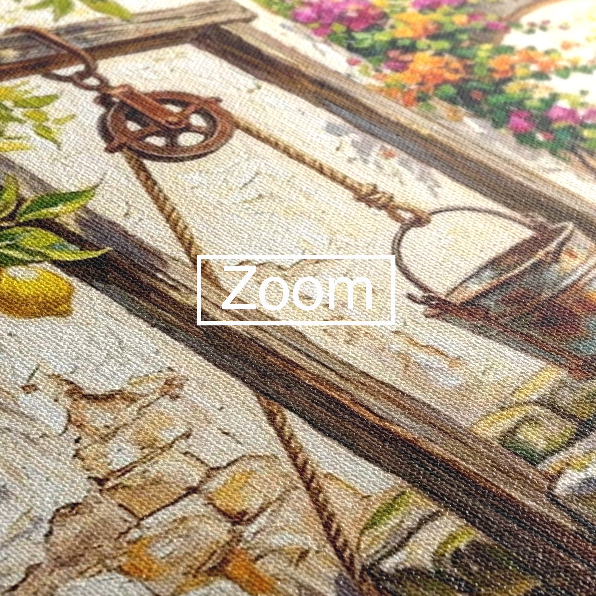 Tablou Canvas Premium LuxCanva® PI1065, Fantana Cu Lamai, Fantana, Lamai, Mediteranean, Rustic, Gradina, Living, Culori Vibrante