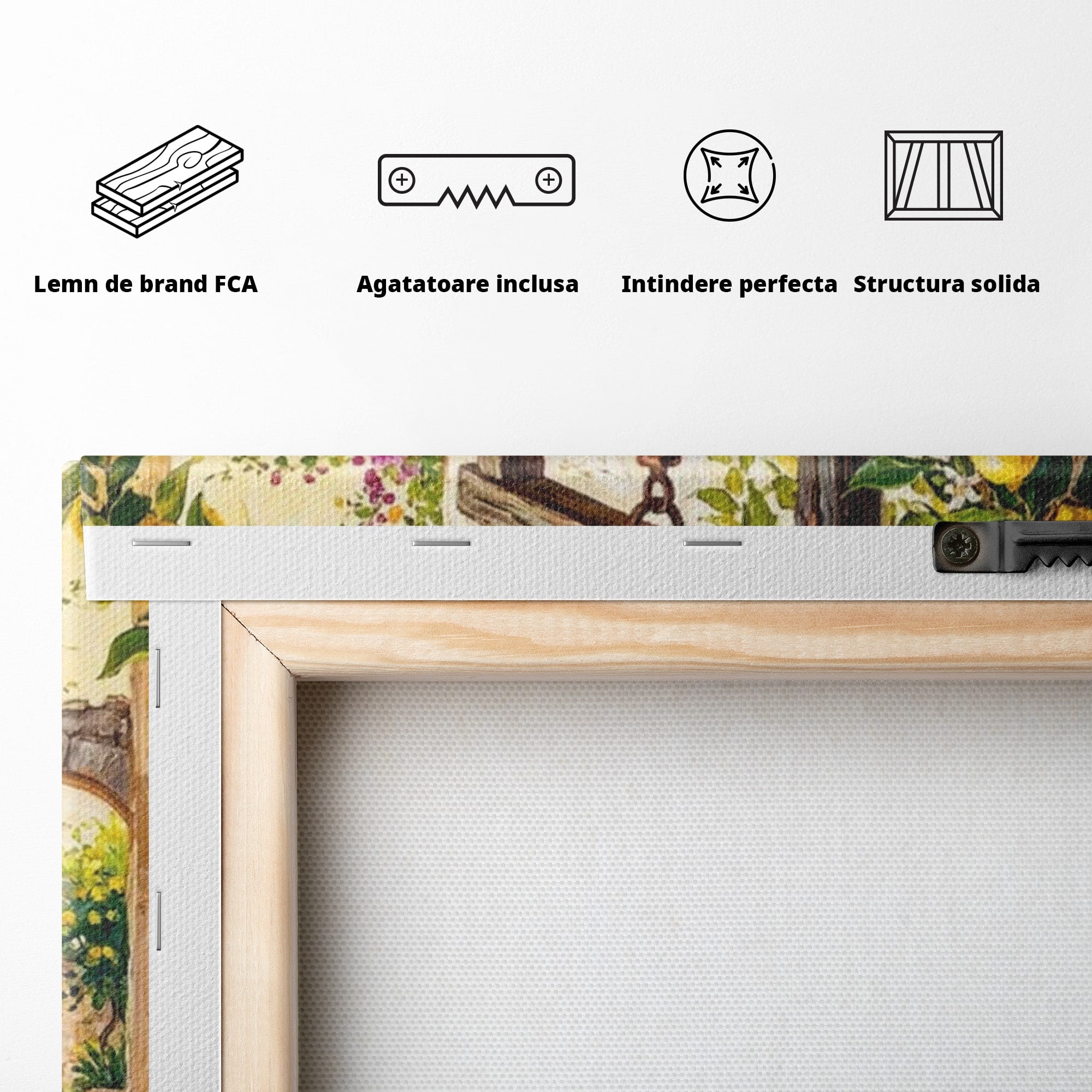 Tablou Canvas Premium LuxCanva® PI1065, Fantana Cu Lamai, Fantana, Lamai, Mediteranean, Rustic, Gradina, Living, Culori Vibrante