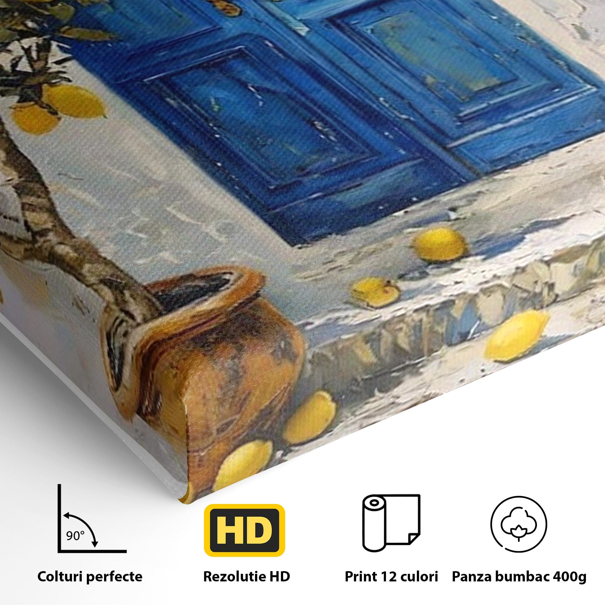 Tablou Canvas Premium LuxCanva® PI1066, Poarta Albastra Cu Lamai, Poarta, Lamai, Mediterranean, Living, Natura, Culori Vibrante