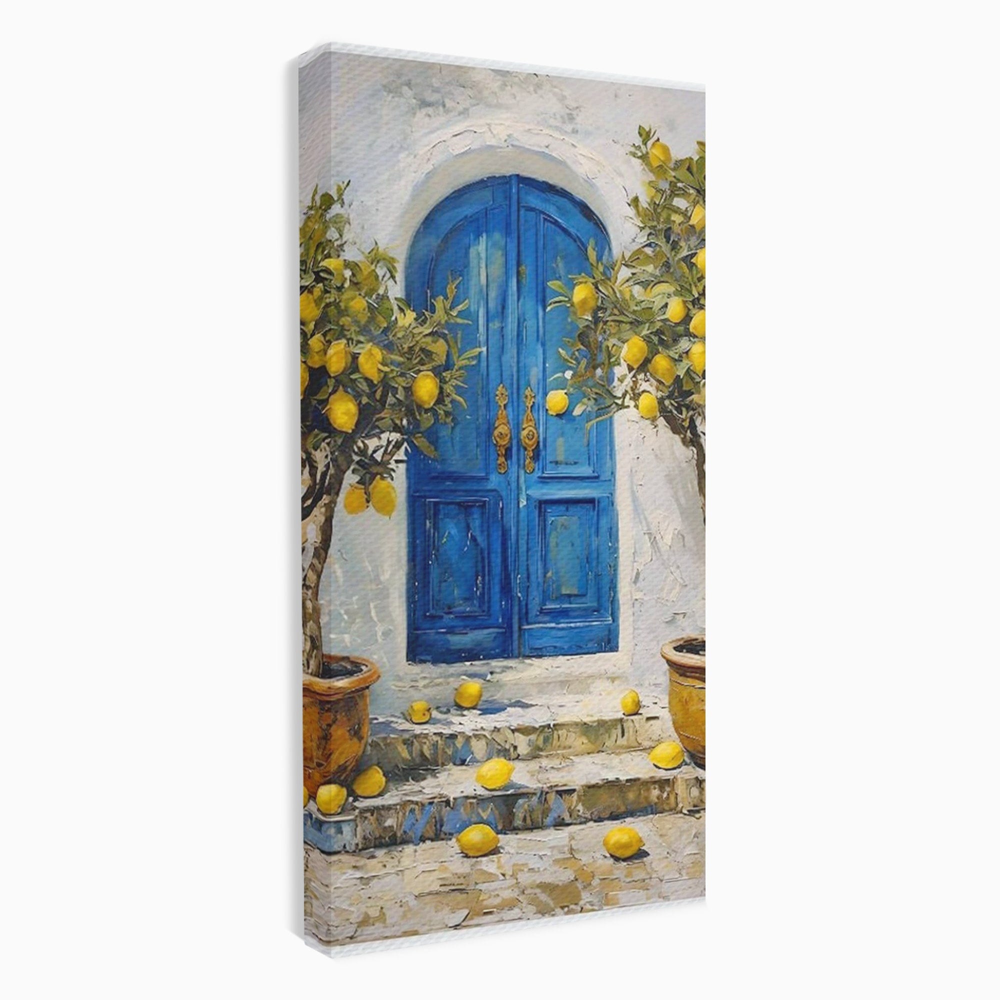 Tablou Canvas Premium LuxCanva® PI1066, Poarta Albastra Cu Lamai, Poarta, Lamai, Mediterranean, Living, Natura, Culori Vibrante