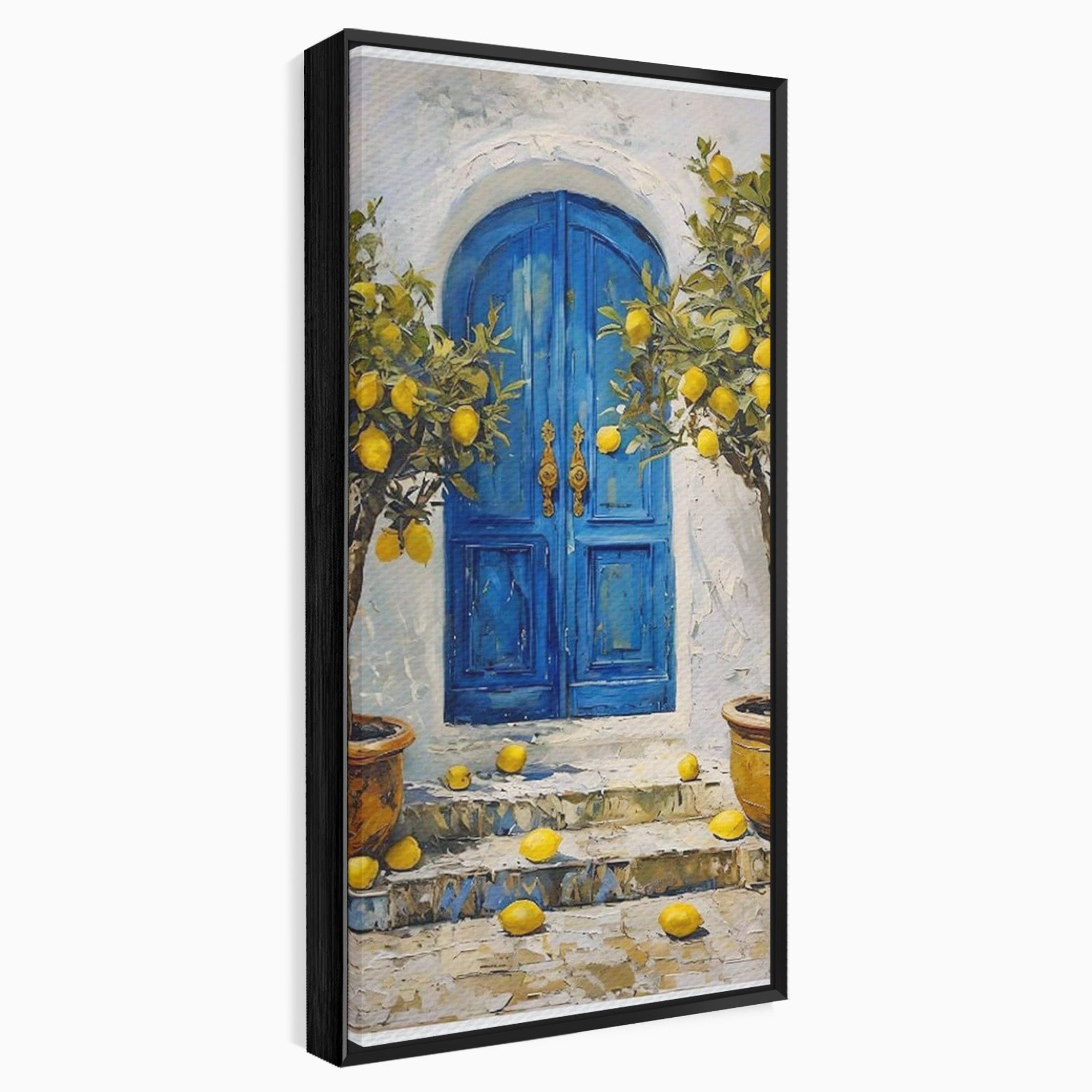 Tablou Canvas Premium LuxCanva® PI1066, Poarta Albastra Cu Lamai, Poarta, Lamai, Mediterranean, Living, Natura, Culori Vibrante
