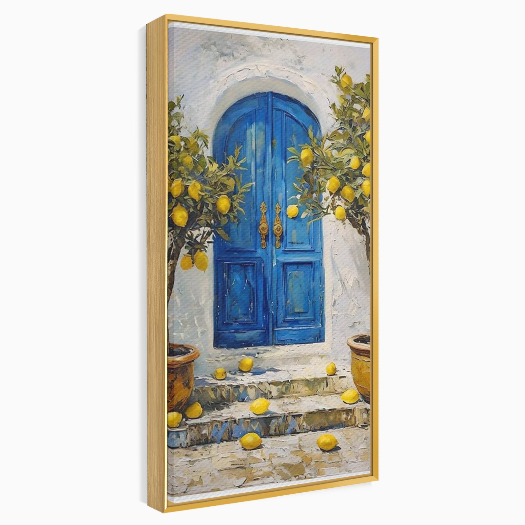 Tablou Canvas Premium LuxCanva® PI1066, Poarta Albastra Cu Lamai, Poarta, Lamai, Mediterranean, Living, Natura, Culori Vibrante