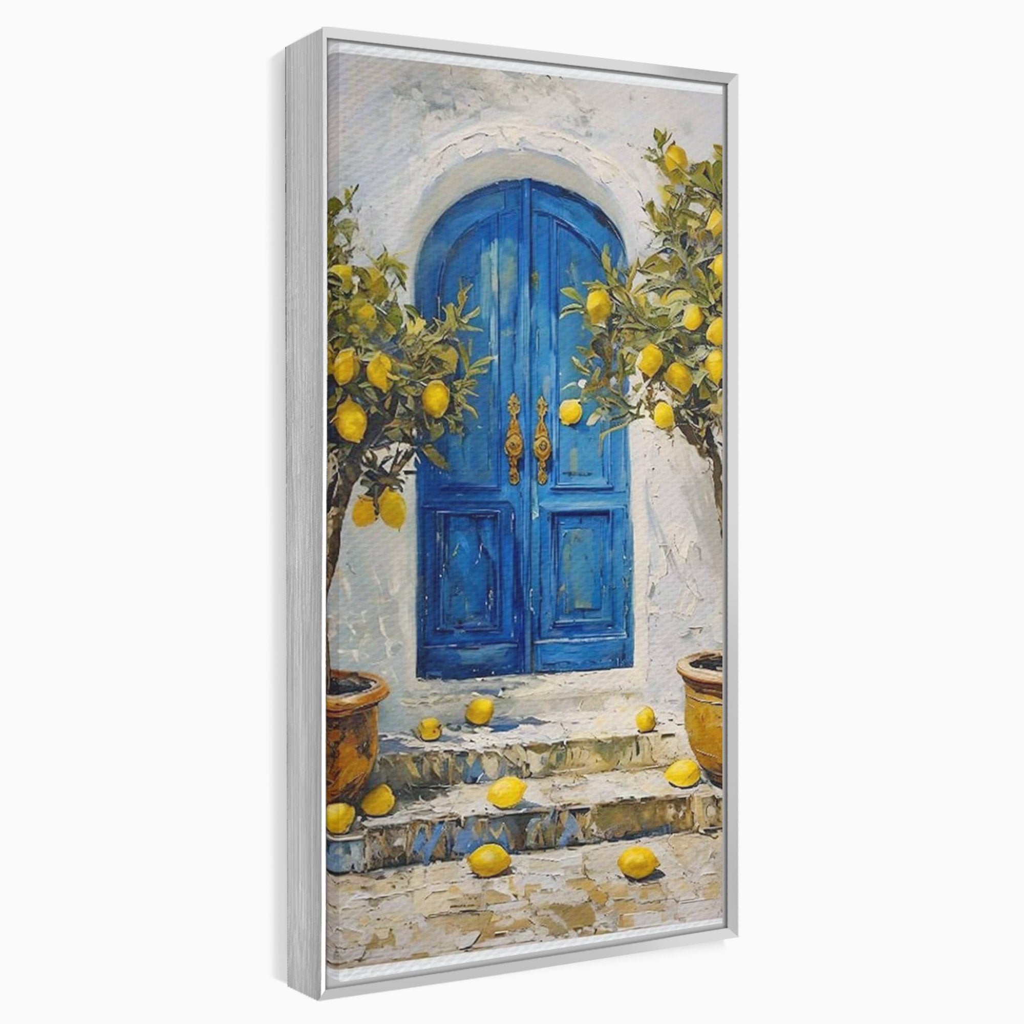 Tablou Canvas Premium LuxCanva® PI1066, Poarta Albastra Cu Lamai, Poarta, Lamai, Mediterranean, Living, Natura, Culori Vibrante