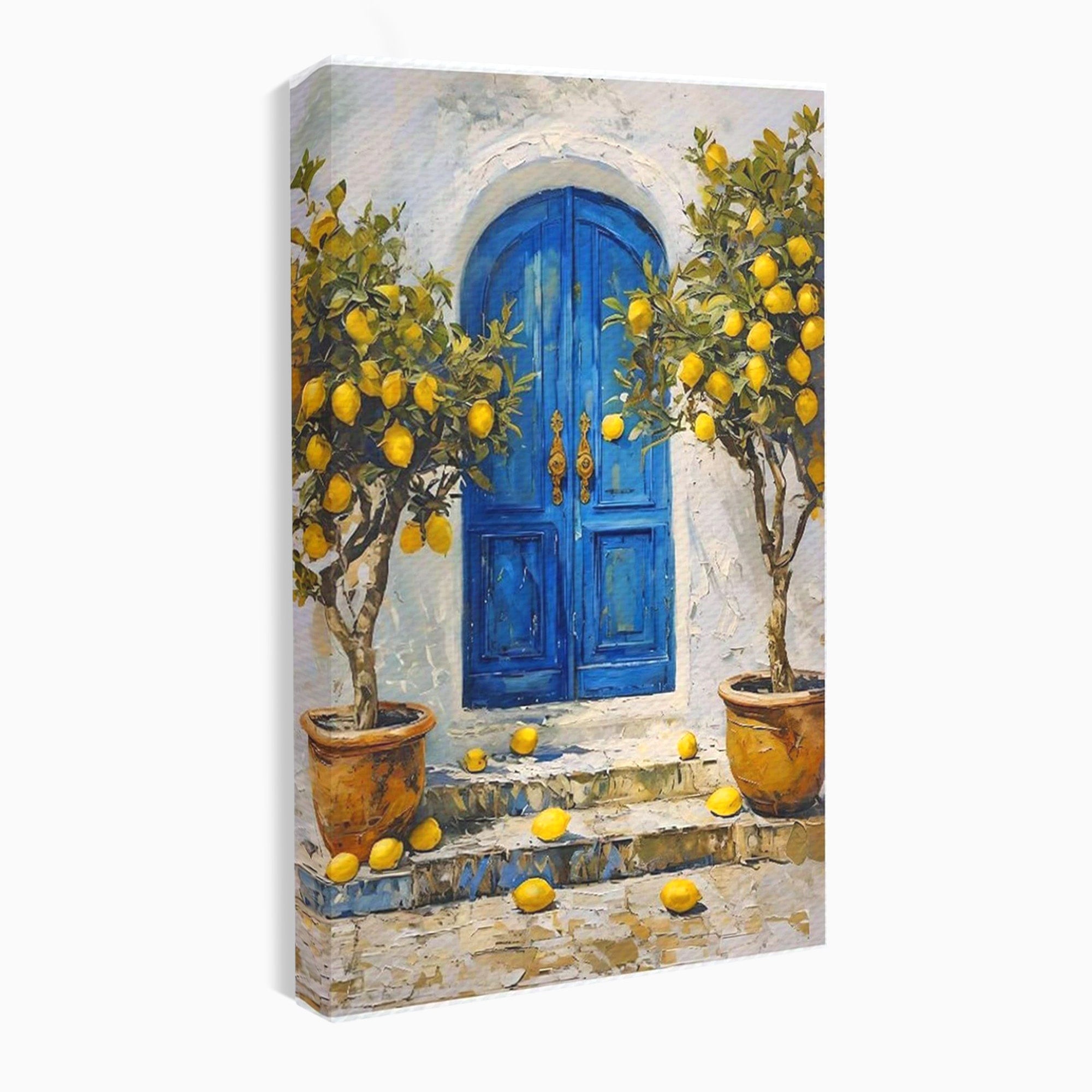 Tablou Canvas Premium LuxCanva® PI1066, Poarta Albastra Cu Lamai, Poarta, Lamai, Mediterranean, Living, Natura, Culori Vibrante