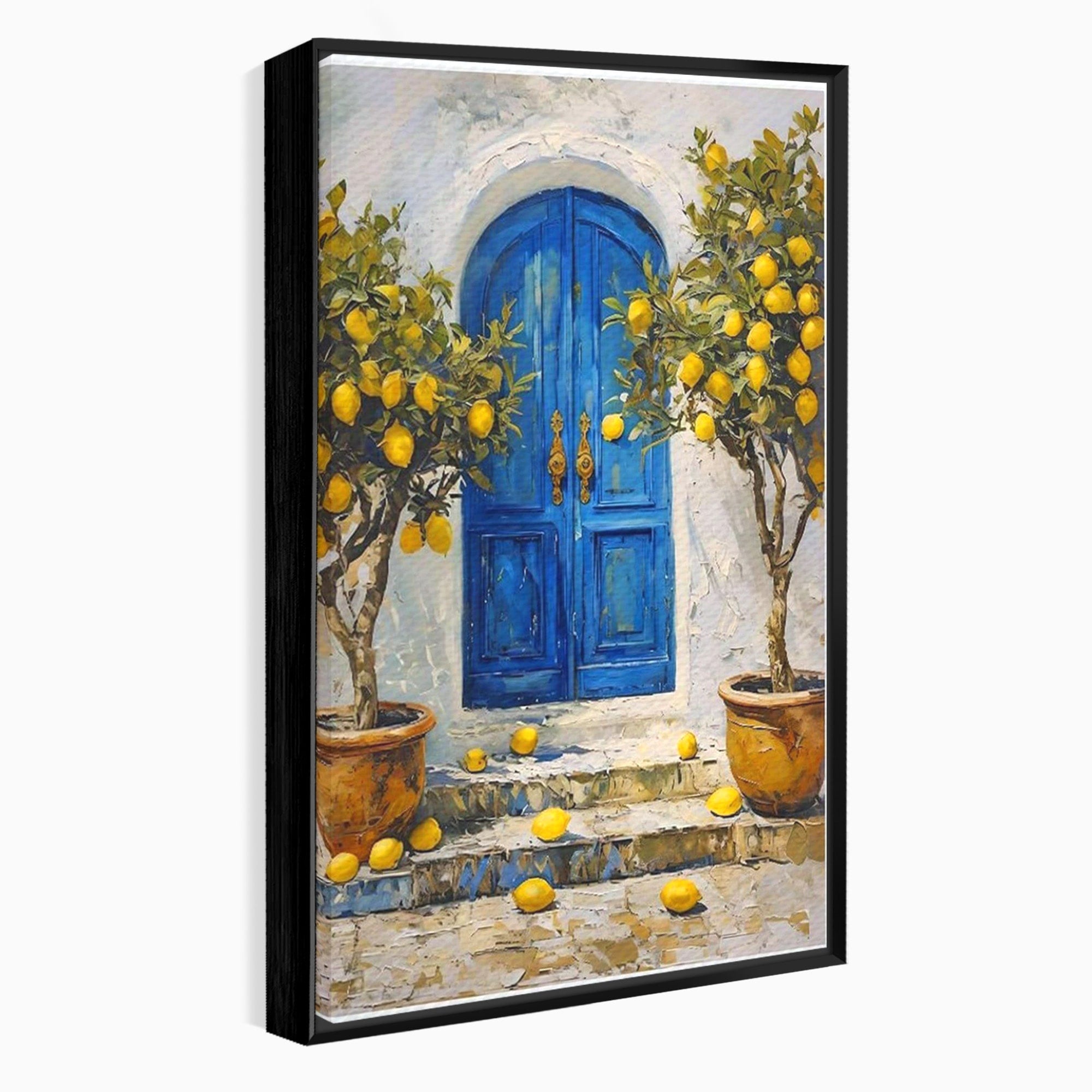 Tablou Canvas Premium LuxCanva® PI1066, Poarta Albastra Cu Lamai, Poarta, Lamai, Mediterranean, Living, Natura, Culori Vibrante