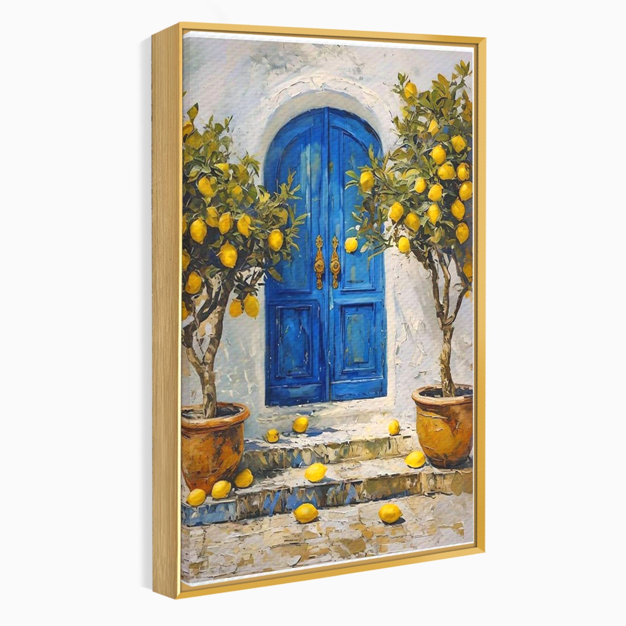 Tablou Canvas Premium LuxCanva® PI1066, Poarta Albastra Cu Lamai, Poarta, Lamai, Mediterranean, Living, Natura, Culori Vibrante