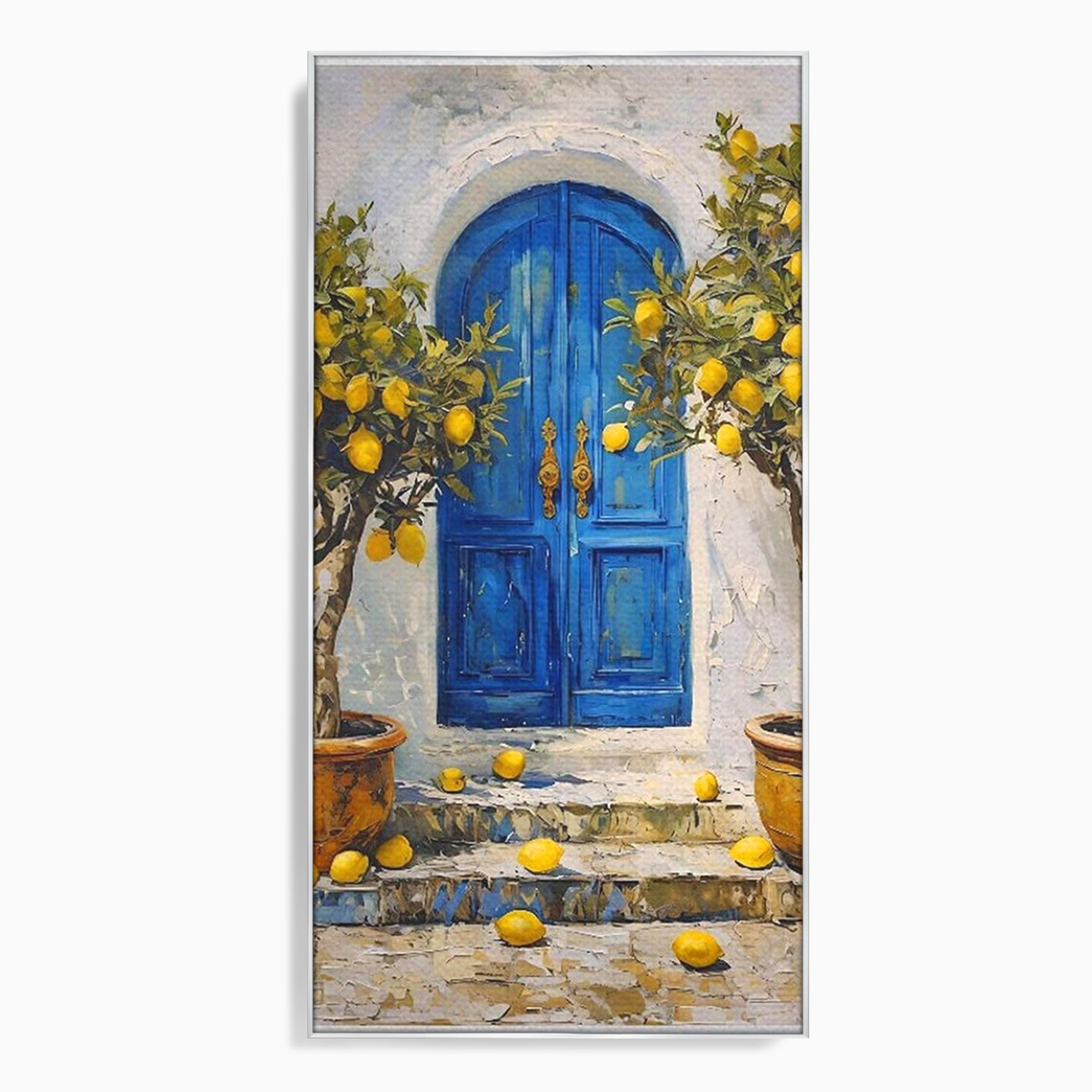 Tablou Canvas Premium LuxCanva® PI1066, Poarta Albastra Cu Lamai, Poarta, Lamai, Mediterranean, Living, Natura, Culori Vibrante