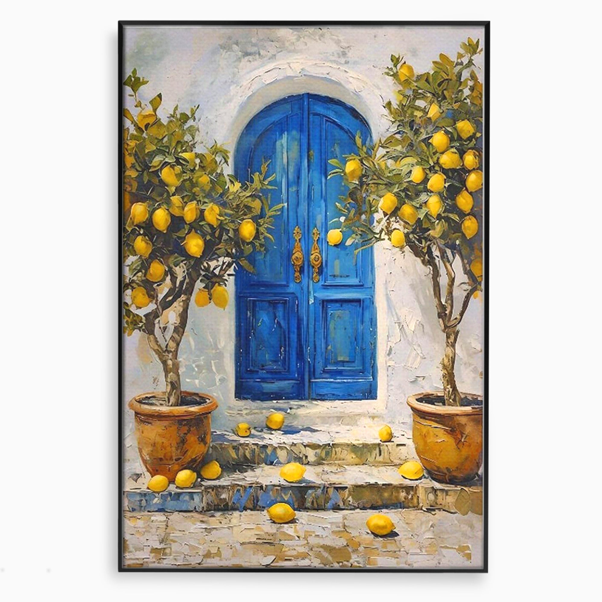 Tablou Canvas Premium LuxCanva® PI1066, Poarta Albastra Cu Lamai, Poarta, Lamai, Mediterranean, Living, Natura, Culori Vibrante
