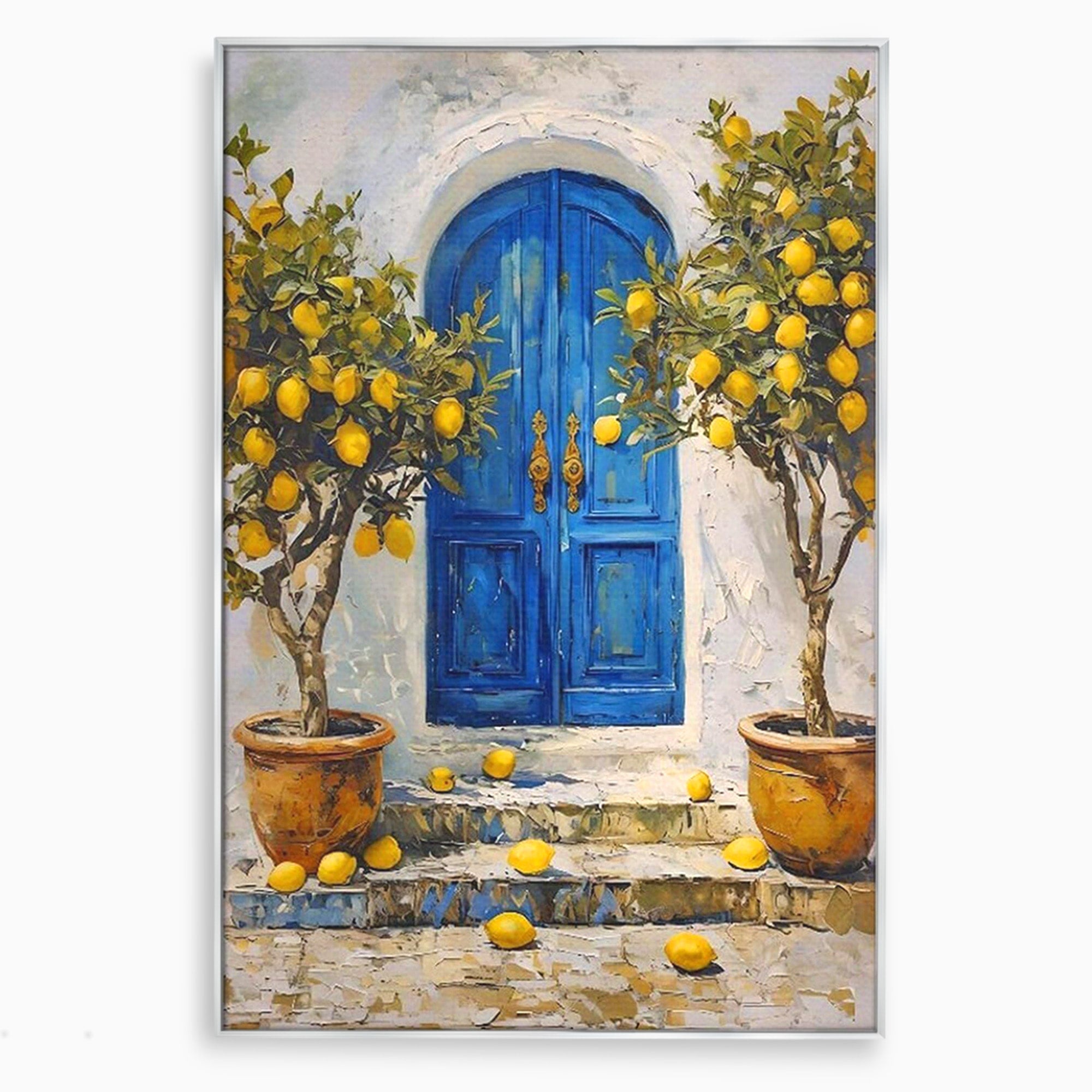Tablou Canvas Premium LuxCanva® PI1066, Poarta Albastra Cu Lamai, Poarta, Lamai, Mediterranean, Living, Natura, Culori Vibrante