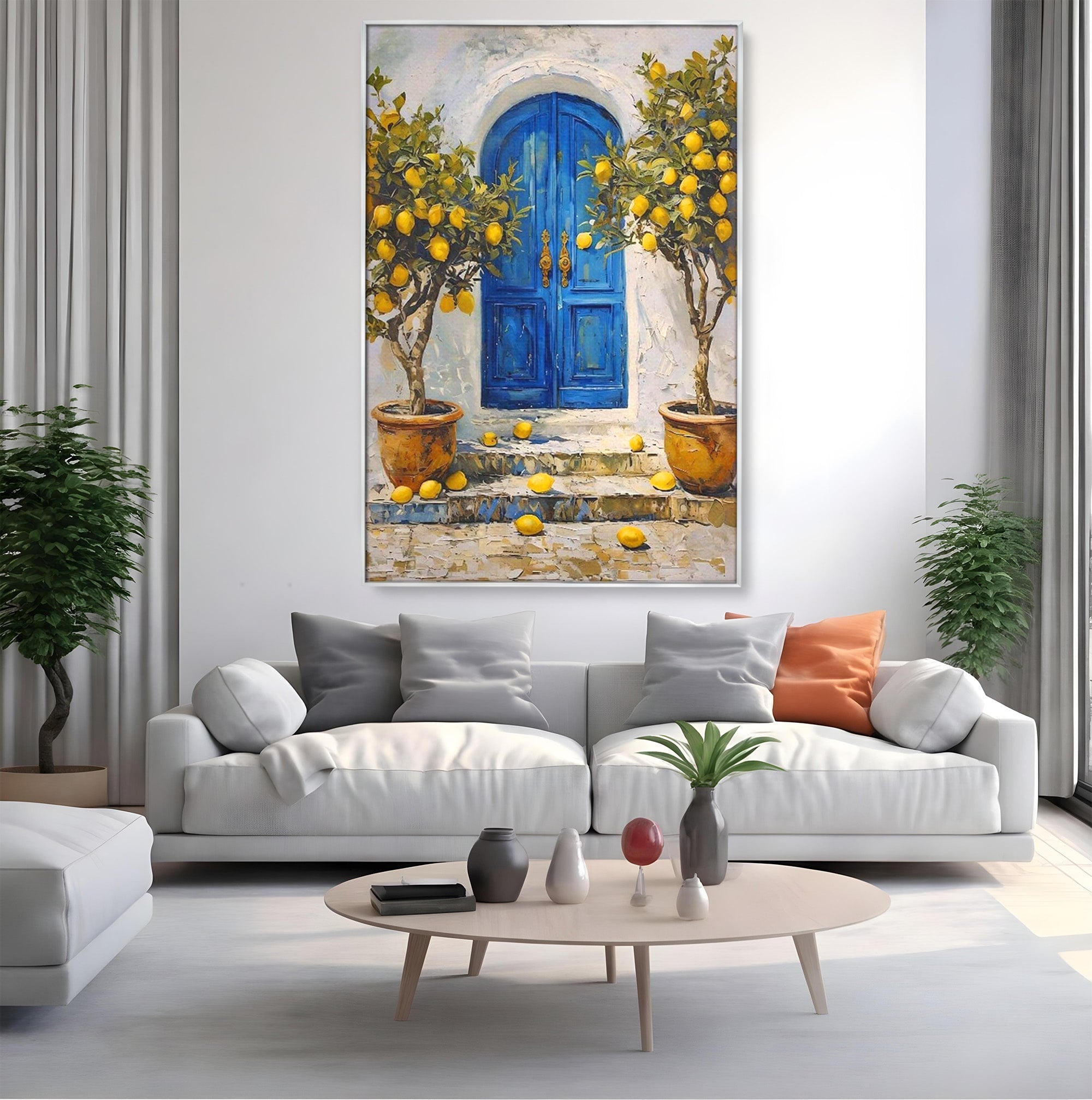 Tablou Canvas Premium LuxCanva® PI1066, Poarta Albastra Cu Lamai, Poarta, Lamai, Mediterranean, Living, Natura, Culori Vibrante