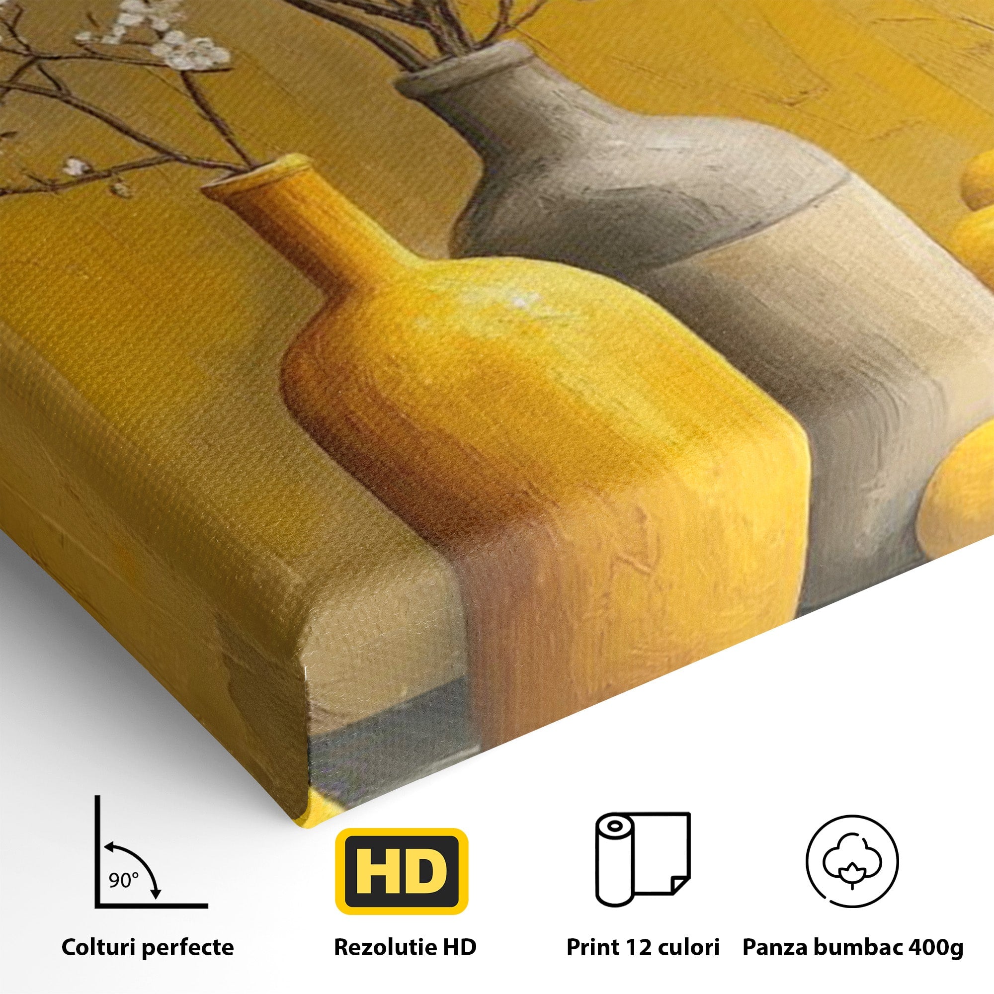 Tablou Canvas Premium LuxCanva® PI1067, Vaze Cu Flori Albe, Flori, Vaze, Natura Statica, Decoratiuni, Living, Bucatarie, Culori Vibrante