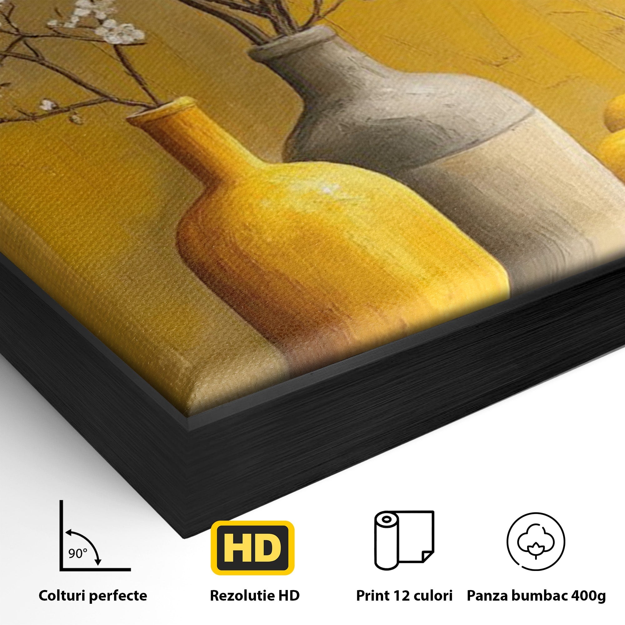 Tablou Canvas Premium LuxCanva® PI1067, Vaze Cu Flori Albe, Flori, Vaze, Natura Statica, Decoratiuni, Living, Bucatarie, Culori Vibrante