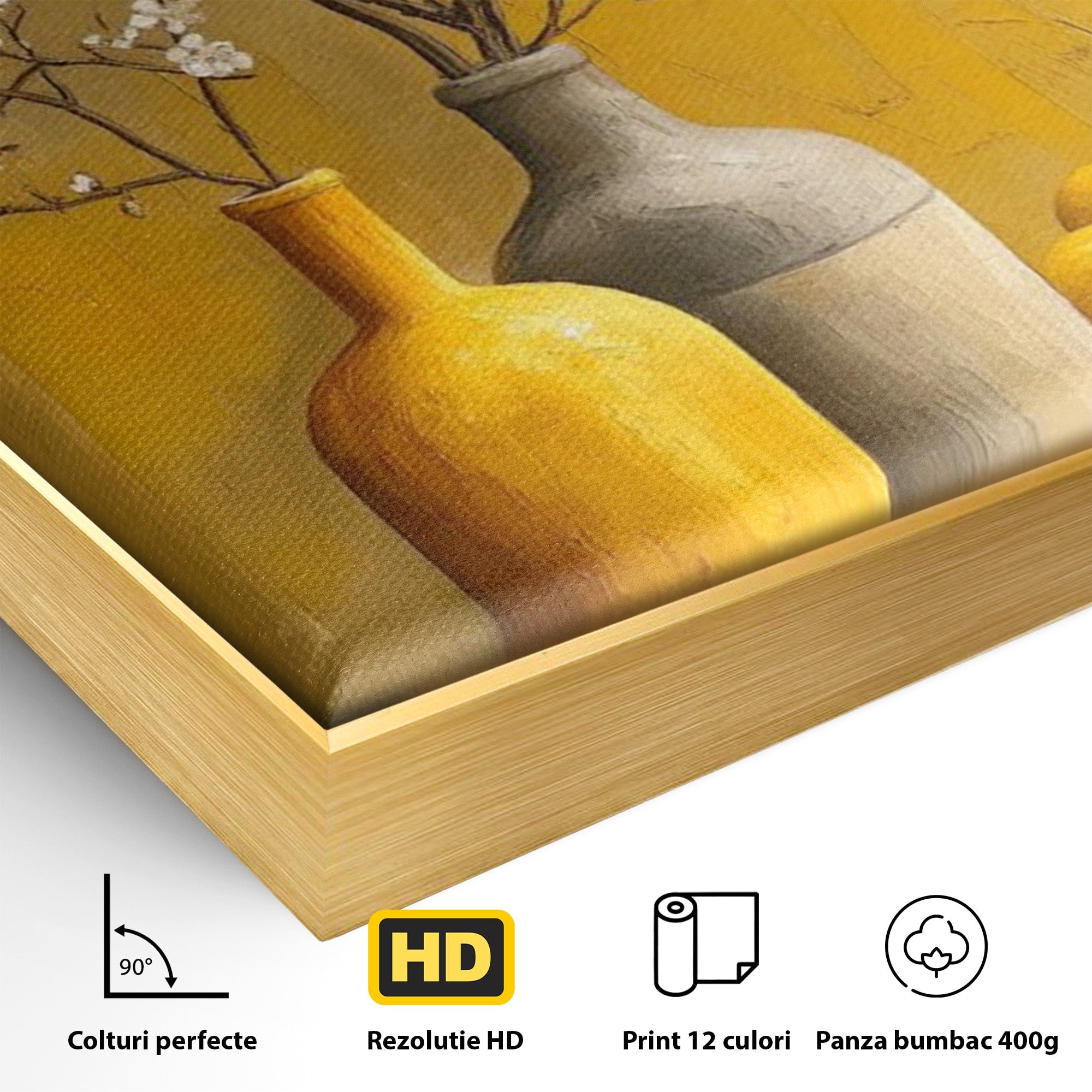 Tablou Canvas Premium LuxCanva® PI1067, Vaze Cu Flori Albe, Flori, Vaze, Natura Statica, Decoratiuni, Living, Bucatarie, Culori Vibrante