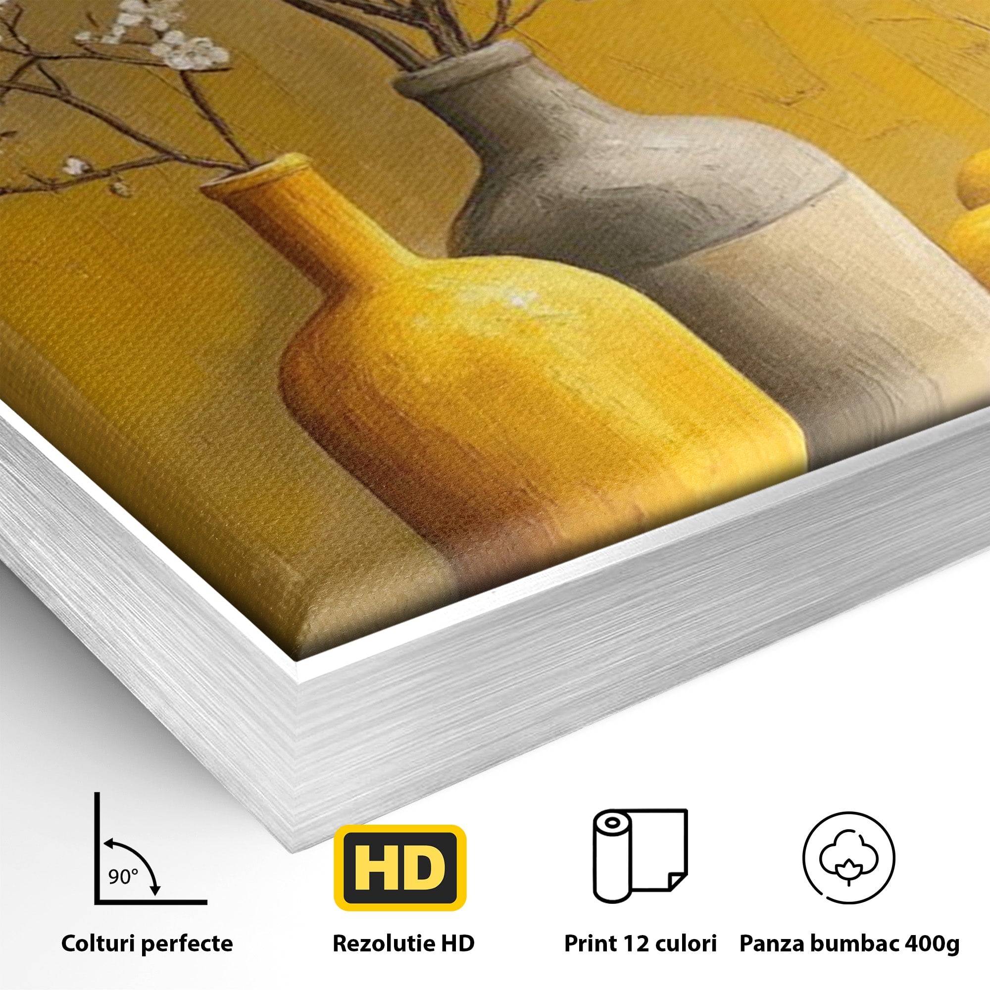 Tablou Canvas Premium LuxCanva® PI1067, Vaze Cu Flori Albe, Flori, Vaze, Natura Statica, Decoratiuni, Living, Bucatarie, Culori Vibrante