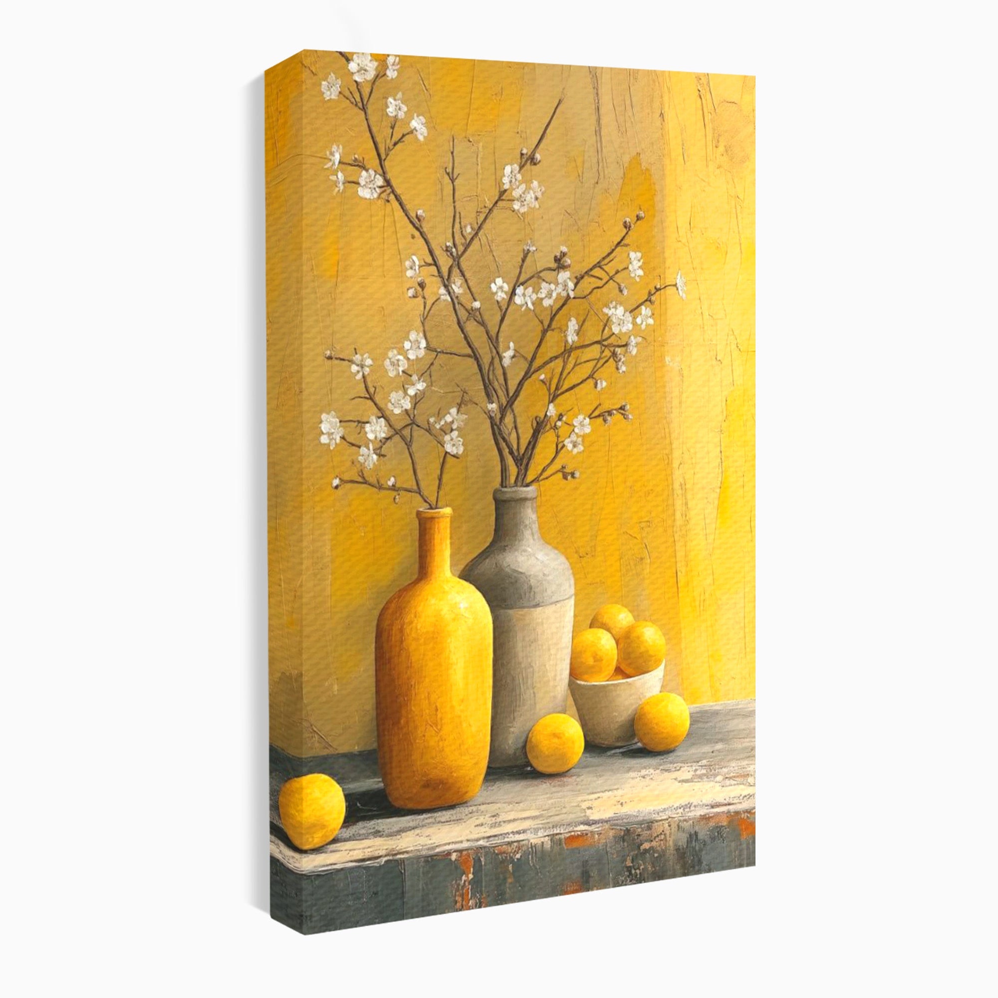Tablou Canvas Premium LuxCanva® PI1067, Vaze Cu Flori Albe, Flori, Vaze, Natura Statica, Decoratiuni, Living, Bucatarie, Culori Vibrante