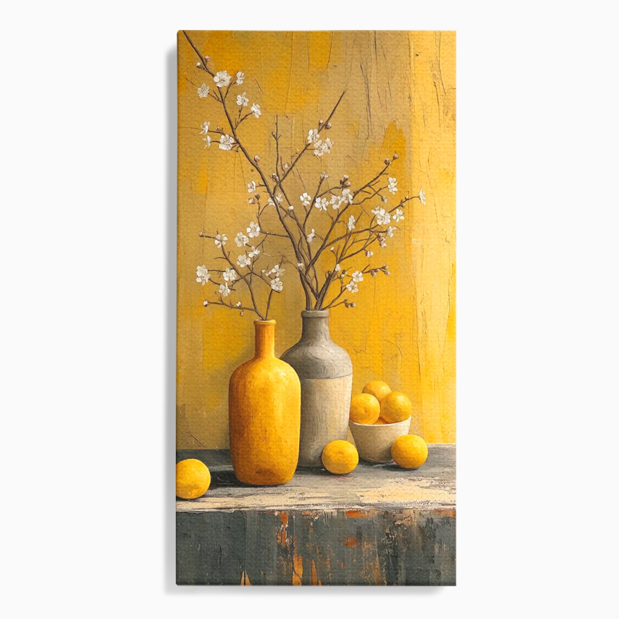 Tablou Canvas Premium LuxCanva® PI1067, Vaze Cu Flori Albe, Flori, Vaze, Natura Statica, Decoratiuni, Living, Bucatarie, Culori Vibrante