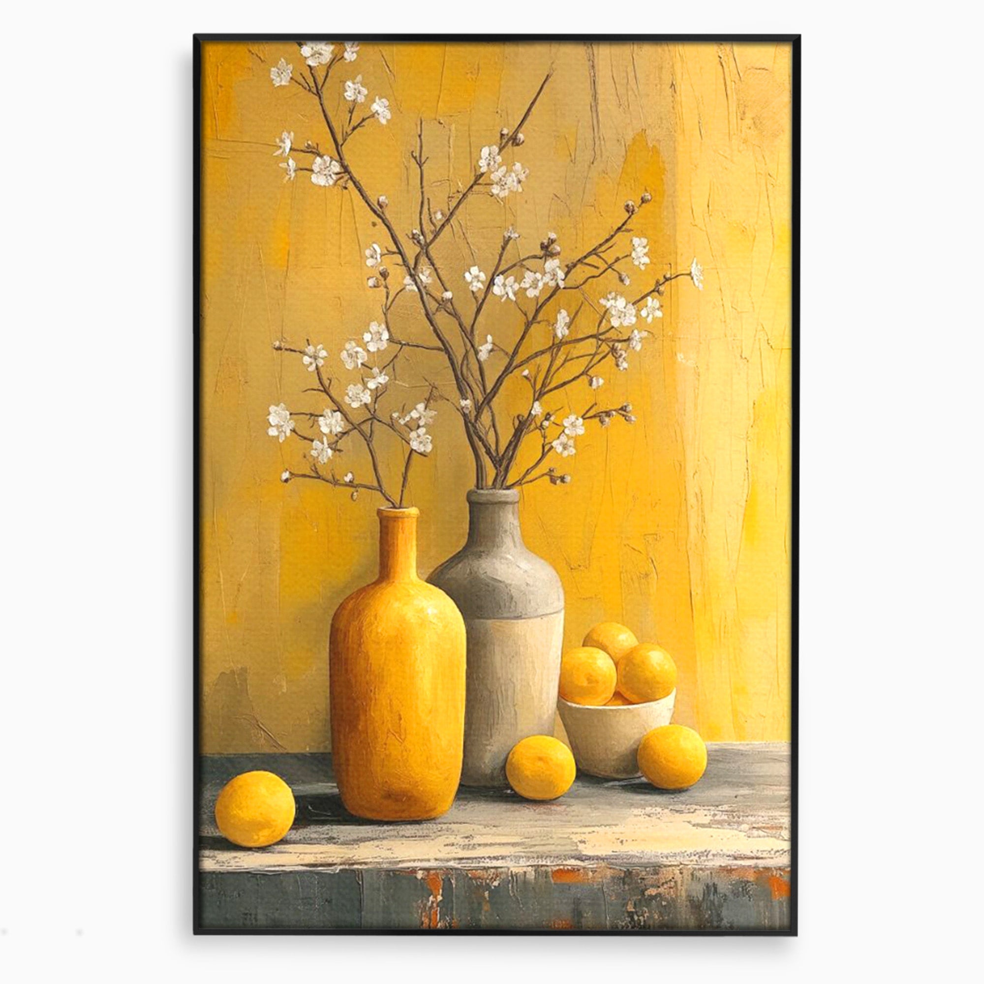 Tablou Canvas Premium LuxCanva® PI1067, Vaze Cu Flori Albe, Flori, Vaze, Natura Statica, Decoratiuni, Living, Bucatarie, Culori Vibrante