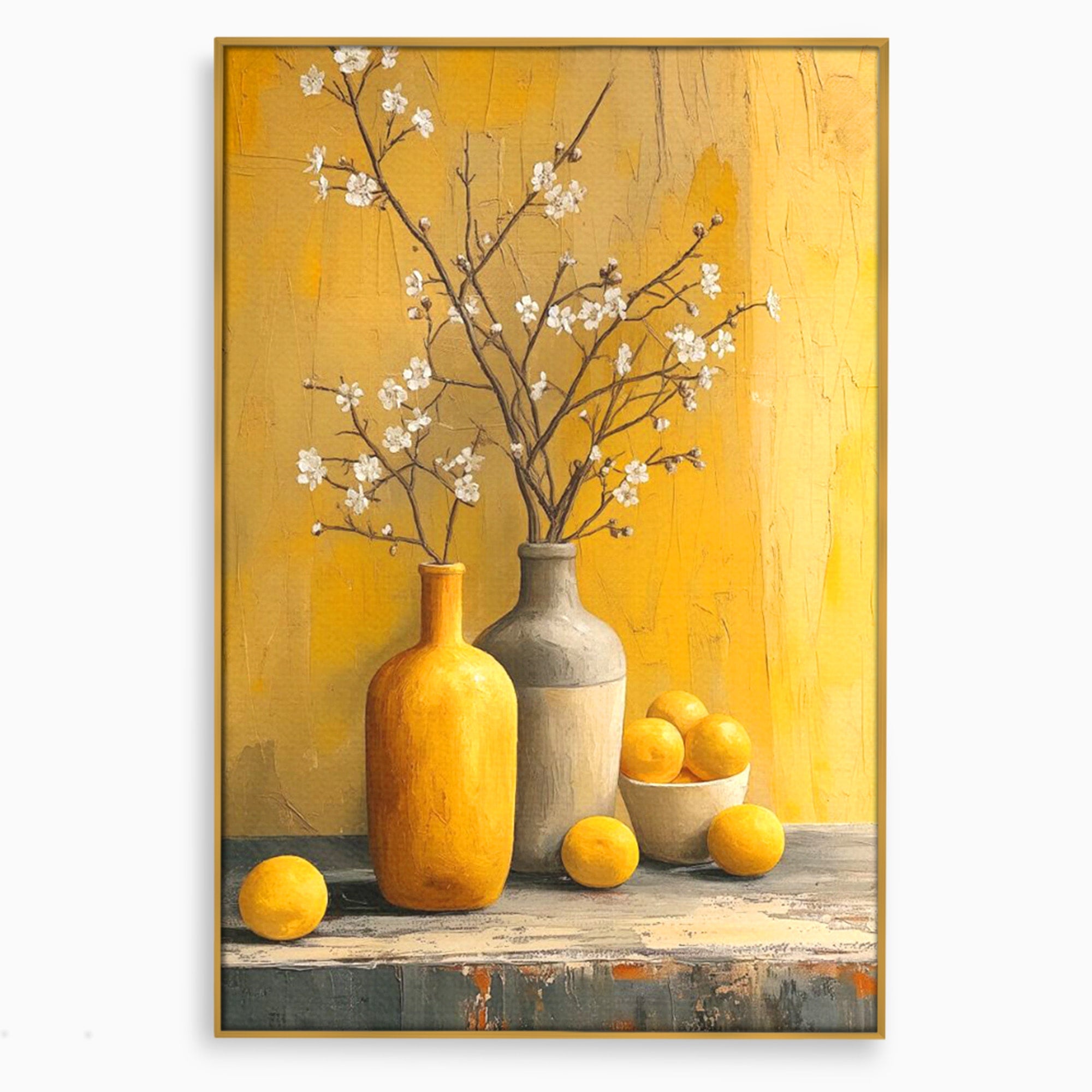 Tablou Canvas Premium LuxCanva® PI1067, Vaze Cu Flori Albe, Flori, Vaze, Natura Statica, Decoratiuni, Living, Bucatarie, Culori Vibrante