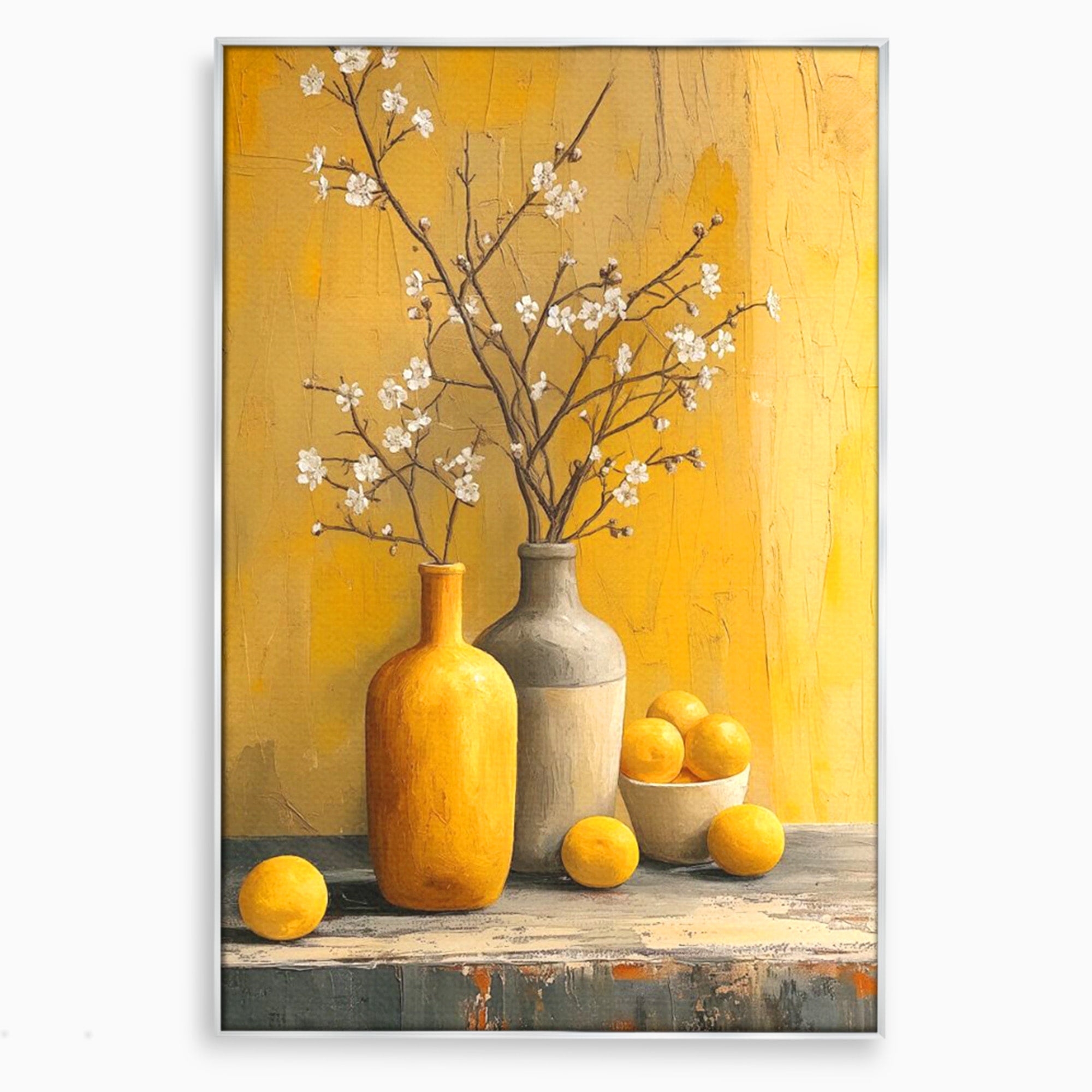 Tablou Canvas Premium LuxCanva® PI1067, Vaze Cu Flori Albe, Flori, Vaze, Natura Statica, Decoratiuni, Living, Bucatarie, Culori Vibrante