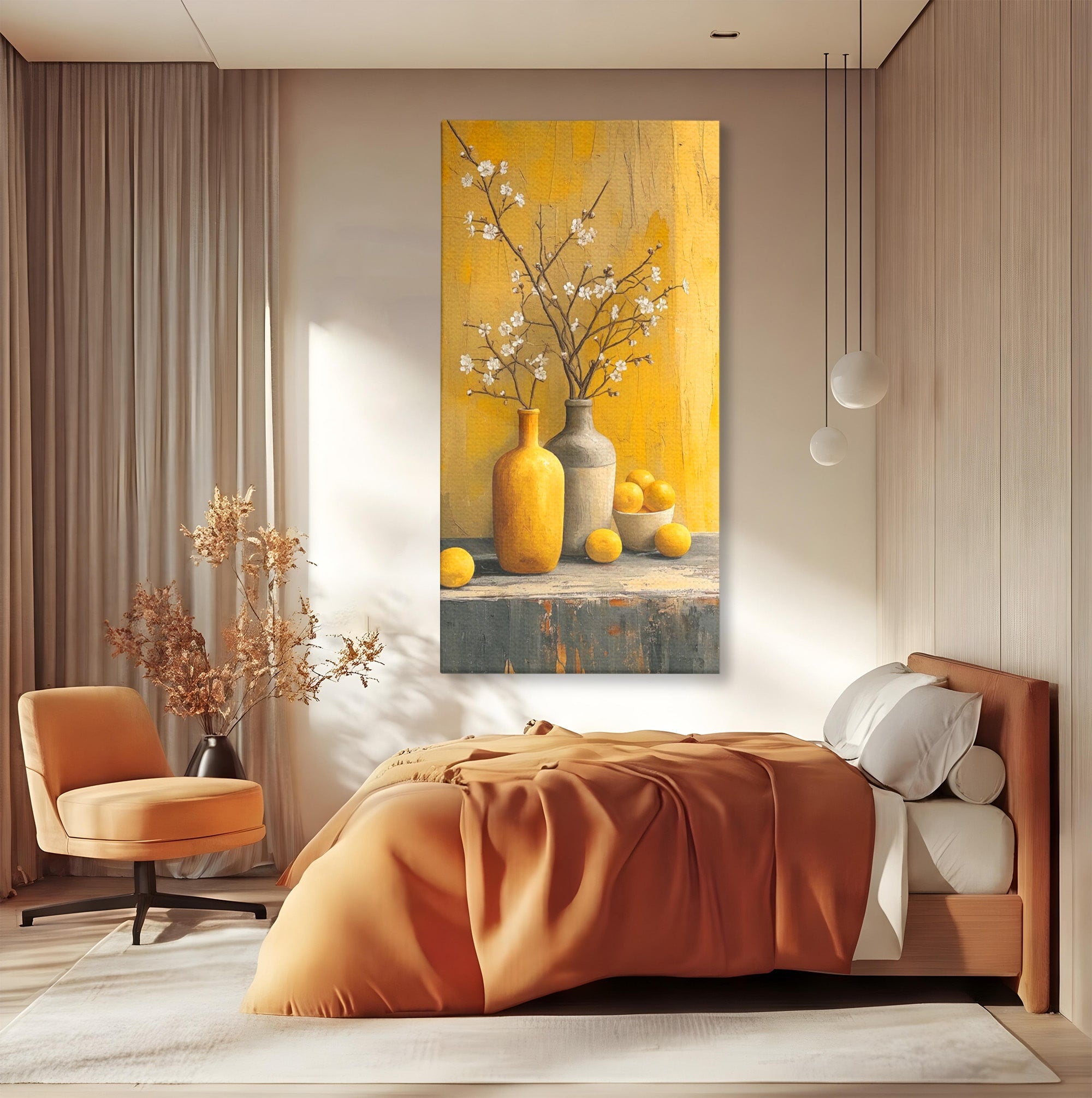 Tablou Canvas Premium LuxCanva® PI1067, Vaze Cu Flori Albe, Flori, Vaze, Natura Statica, Decoratiuni, Living, Bucatarie, Culori Vibrante