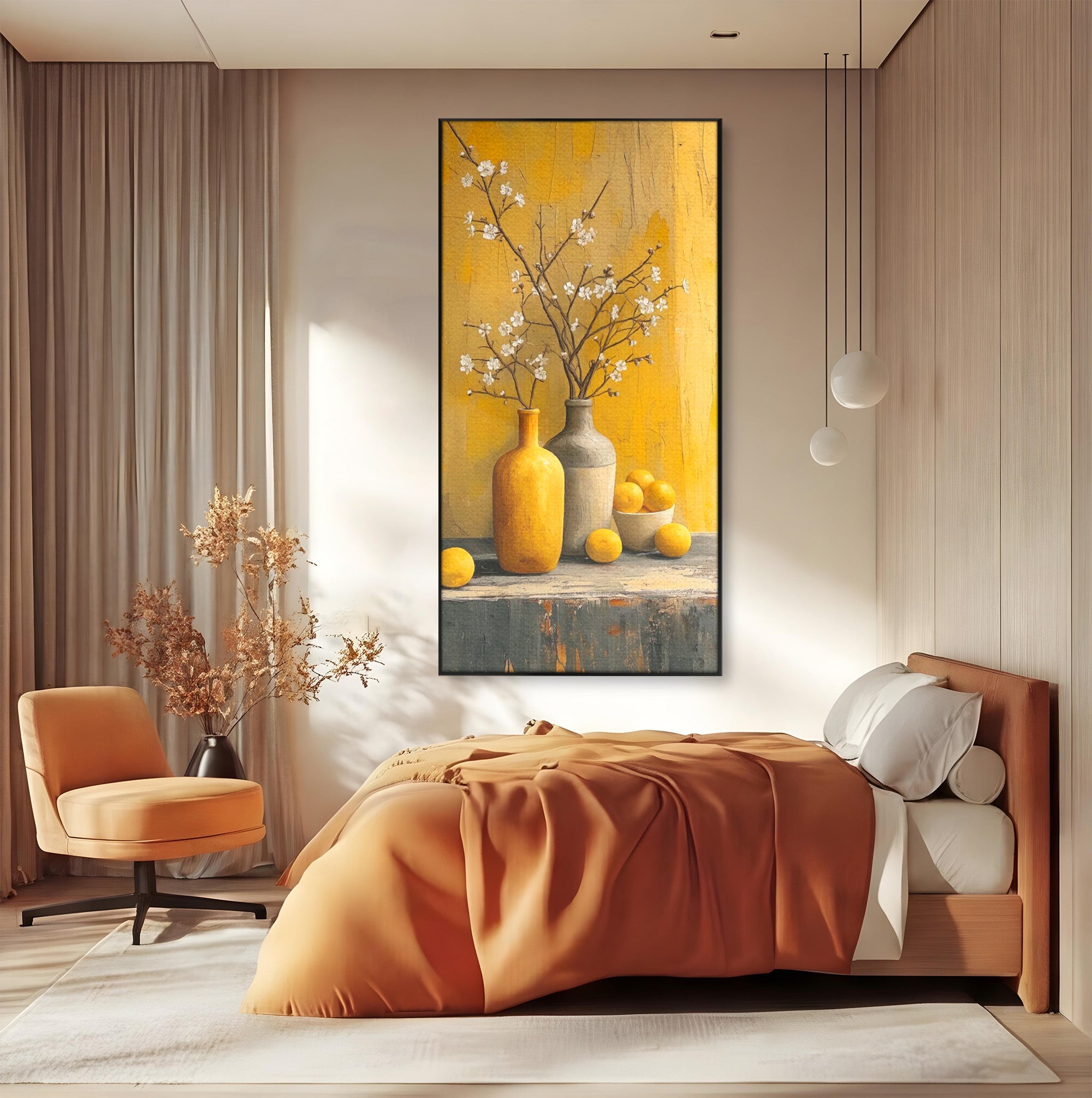 Tablou Canvas Premium LuxCanva® PI1067, Vaze Cu Flori Albe, Flori, Vaze, Natura Statica, Decoratiuni, Living, Bucatarie, Culori Vibrante