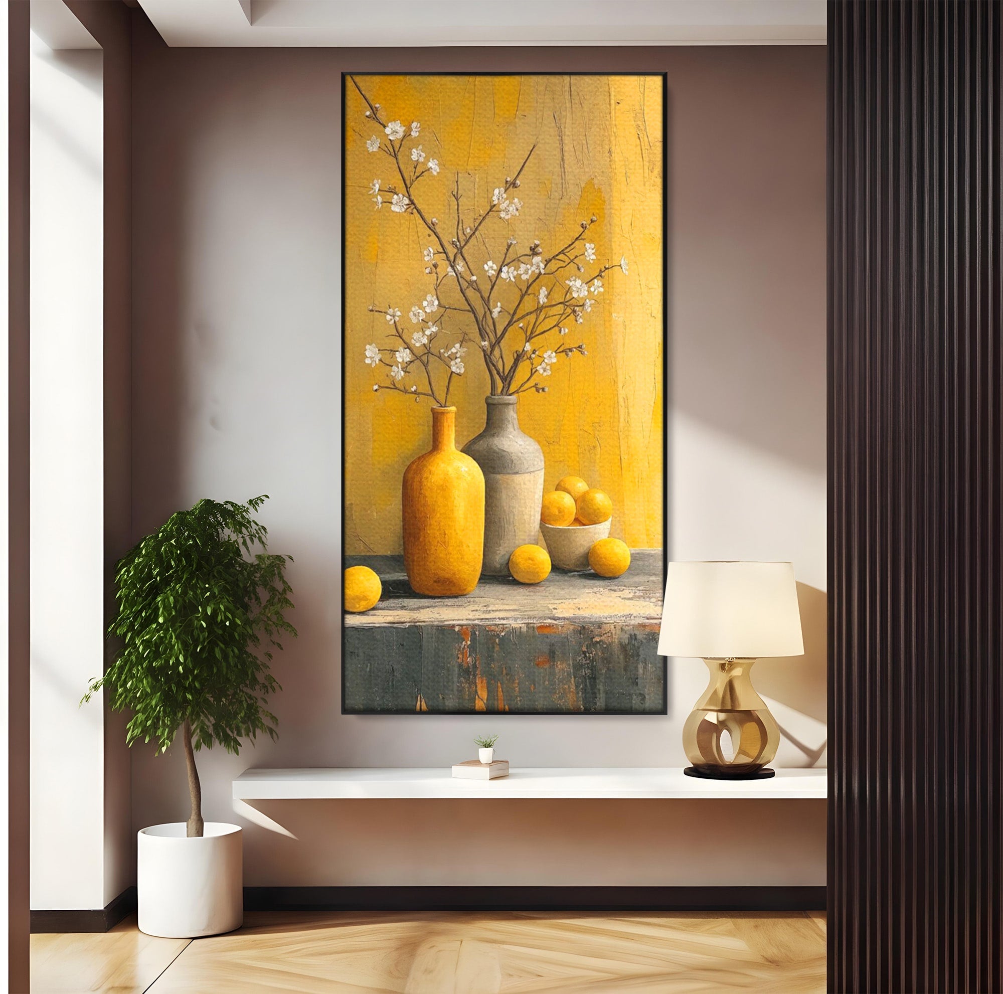 Tablou Canvas Premium LuxCanva® PI1067, Vaze Cu Flori Albe, Flori, Vaze, Natura Statica, Decoratiuni, Living, Bucatarie, Culori Vibrante