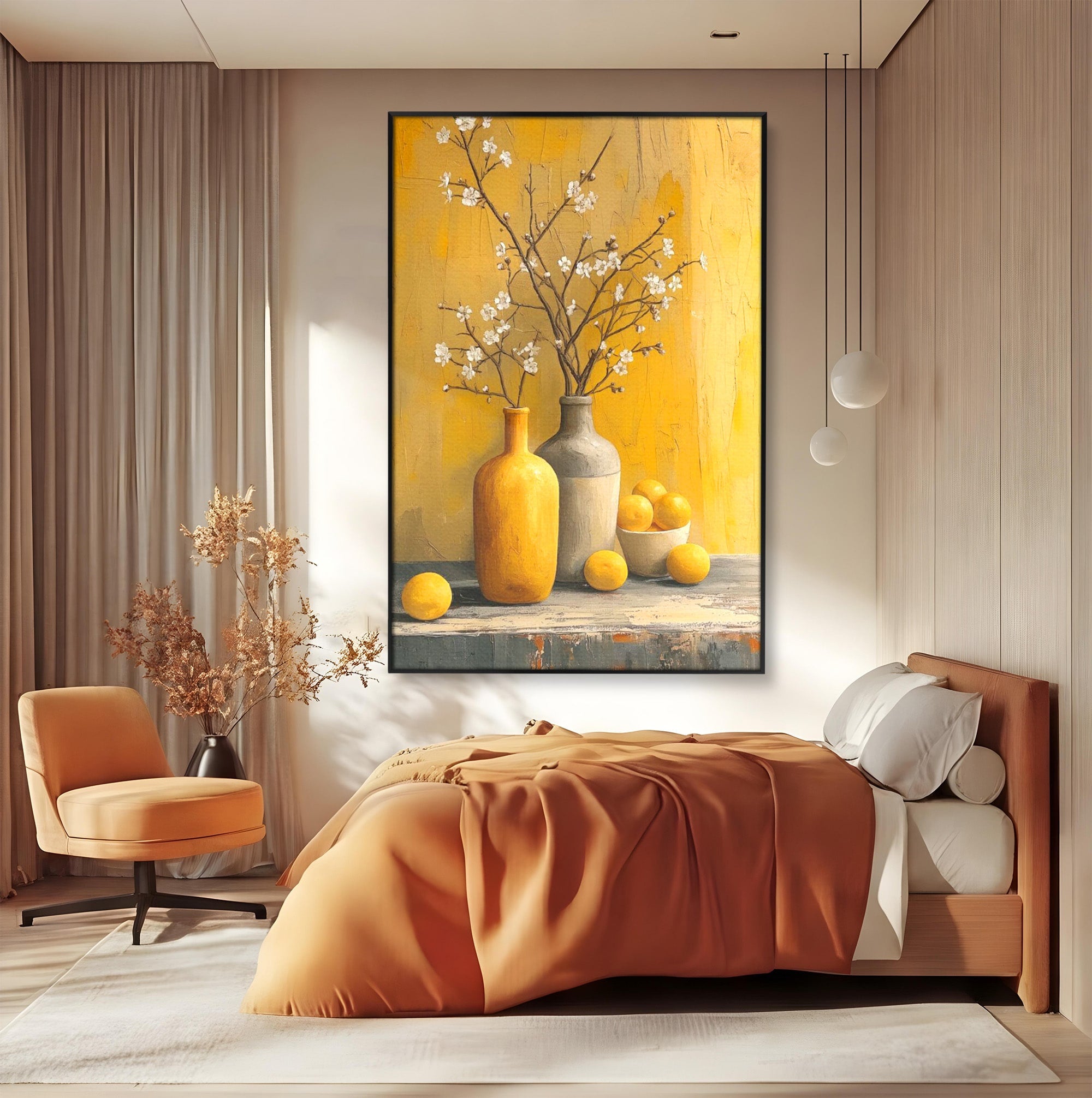 Tablou Canvas Premium LuxCanva® PI1067, Vaze Cu Flori Albe, Flori, Vaze, Natura Statica, Decoratiuni, Living, Bucatarie, Culori Vibrante