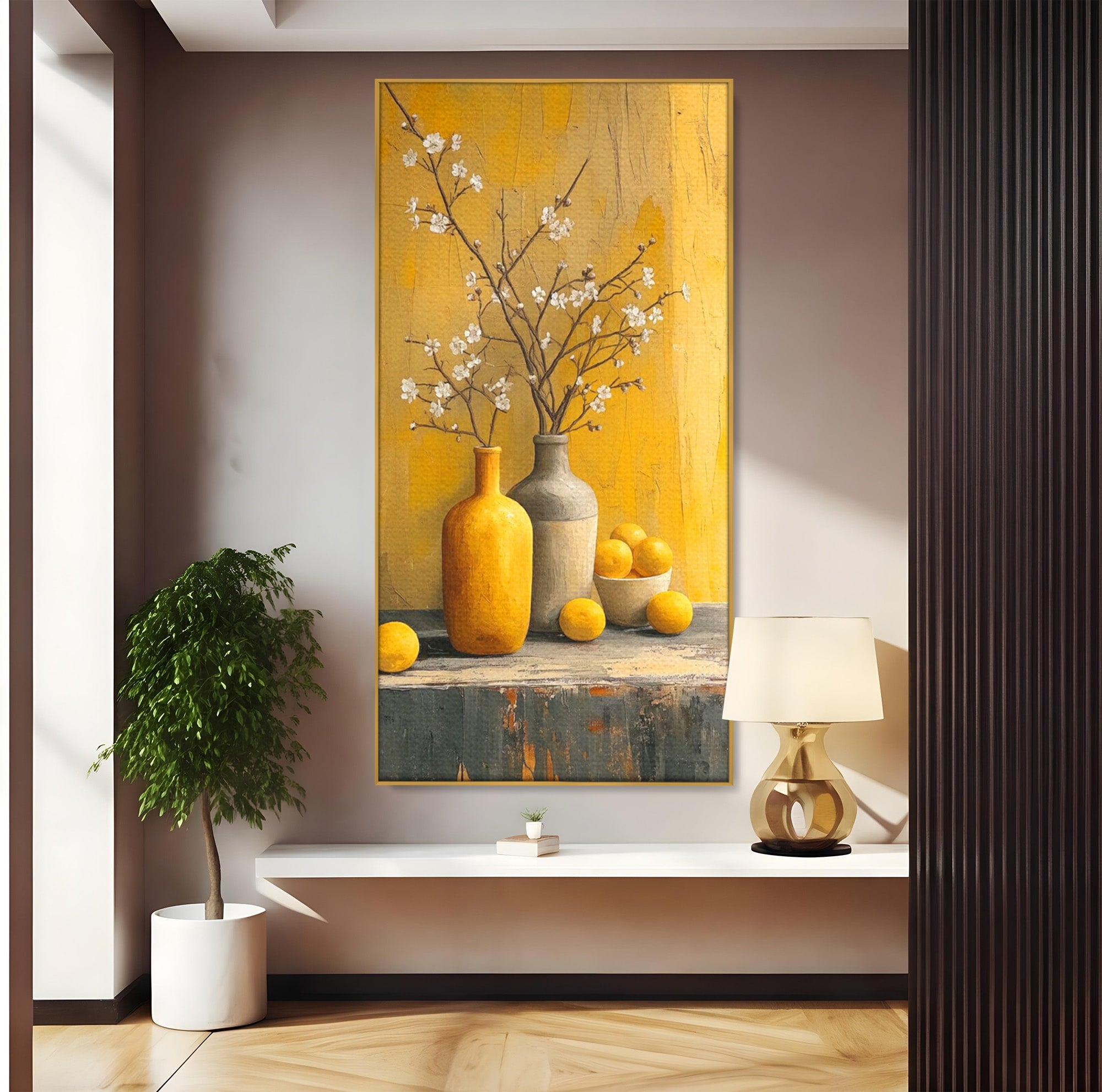 Tablou Canvas Premium LuxCanva® PI1067, Vaze Cu Flori Albe, Flori, Vaze, Natura Statica, Decoratiuni, Living, Bucatarie, Culori Vibrante