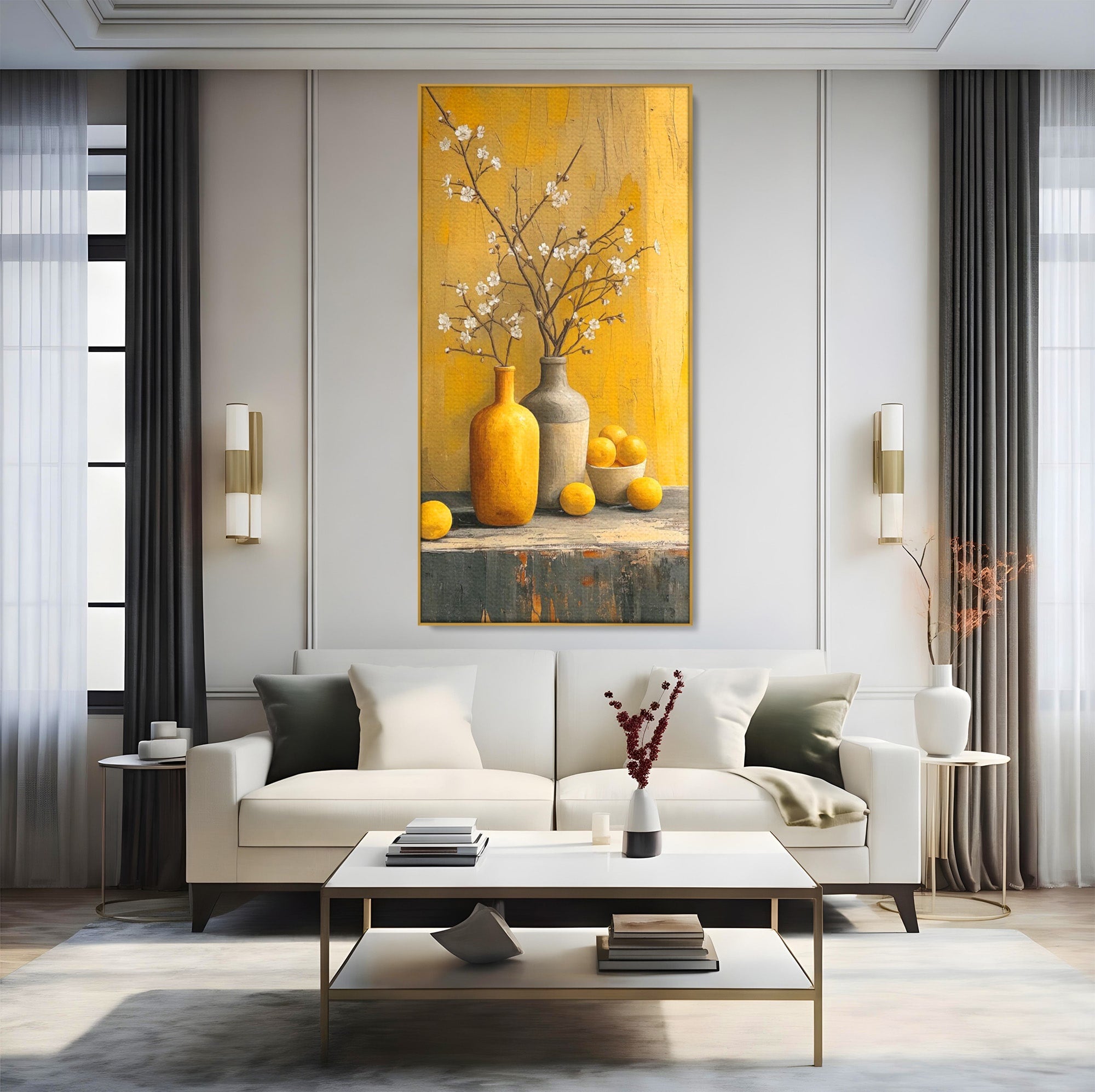Tablou Canvas Premium LuxCanva® PI1067, Vaze Cu Flori Albe, Flori, Vaze, Natura Statica, Decoratiuni, Living, Bucatarie, Culori Vibrante