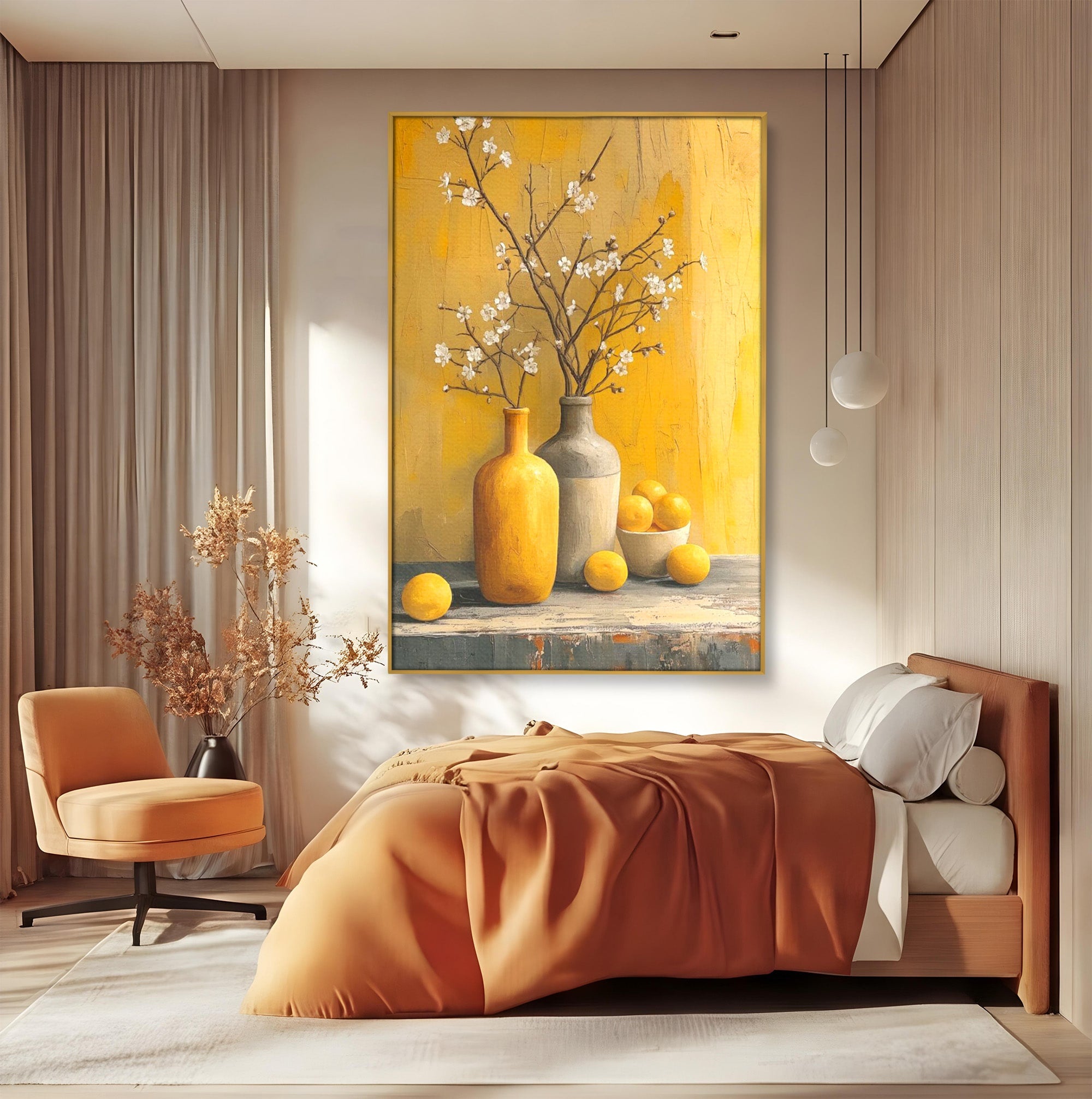 Tablou Canvas Premium LuxCanva® PI1067, Vaze Cu Flori Albe, Flori, Vaze, Natura Statica, Decoratiuni, Living, Bucatarie, Culori Vibrante